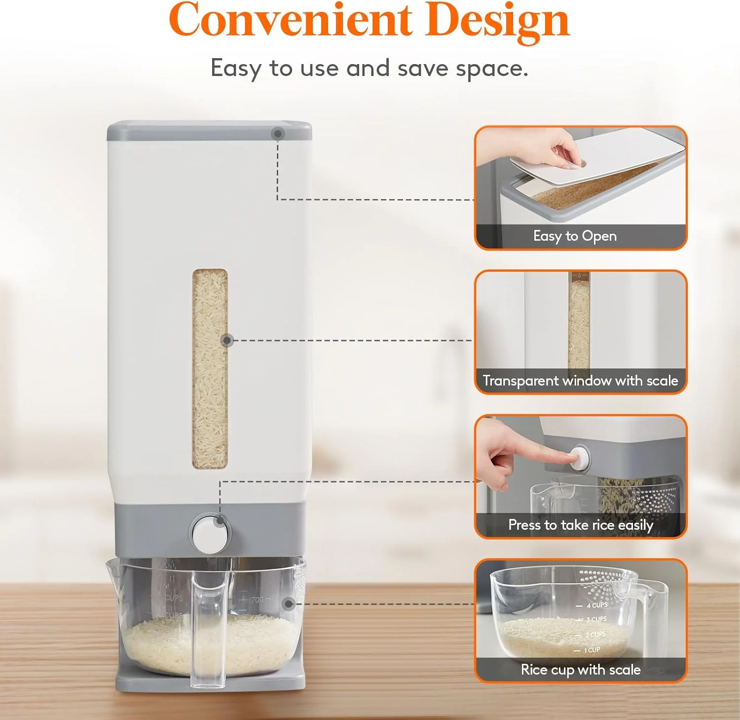 ظرف نگهداری برنج Lifewit با ظرفیت 11.3 کیلوگرم، محفظه نگهداری برنج ضد رطوبت و مهر و موم شده به همراه پیمانه اندازه گیری برای آشپزخانه و انبار مواد غذایی، فاقد BPA