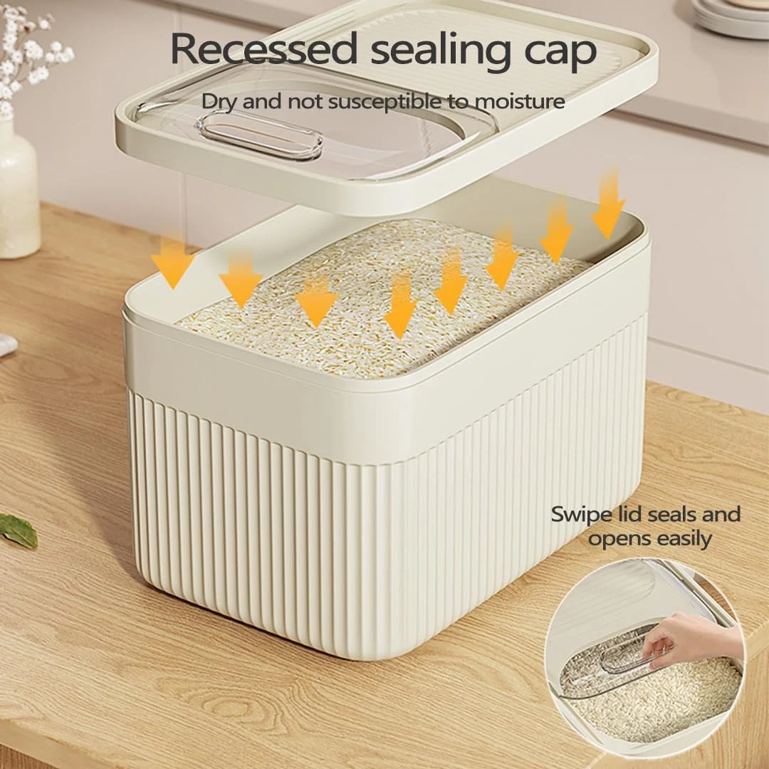 ظرف نگهداری برنج 5 کیلویی LENND، ظرف ذخیره سازی غلات برنج، ظرف غلات مهر و موم شده با پیمانه اندازه گیری، سطل ذخیره سازی برنج برای آجیل، ظروف نگهداری مواد غذایی و غلات مناسب برای سازماندهی آشپزخانه و انبار