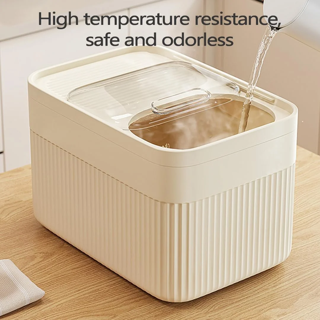 ظرف نگهداری برنج 5 کیلویی LENND، ظرف ذخیره سازی غلات برنج، ظرف غلات مهر و موم شده با پیمانه اندازه گیری، سطل ذخیره سازی برنج برای آجیل، ظروف نگهداری مواد غذایی و غلات مناسب برای سازماندهی آشپزخانه و انبار