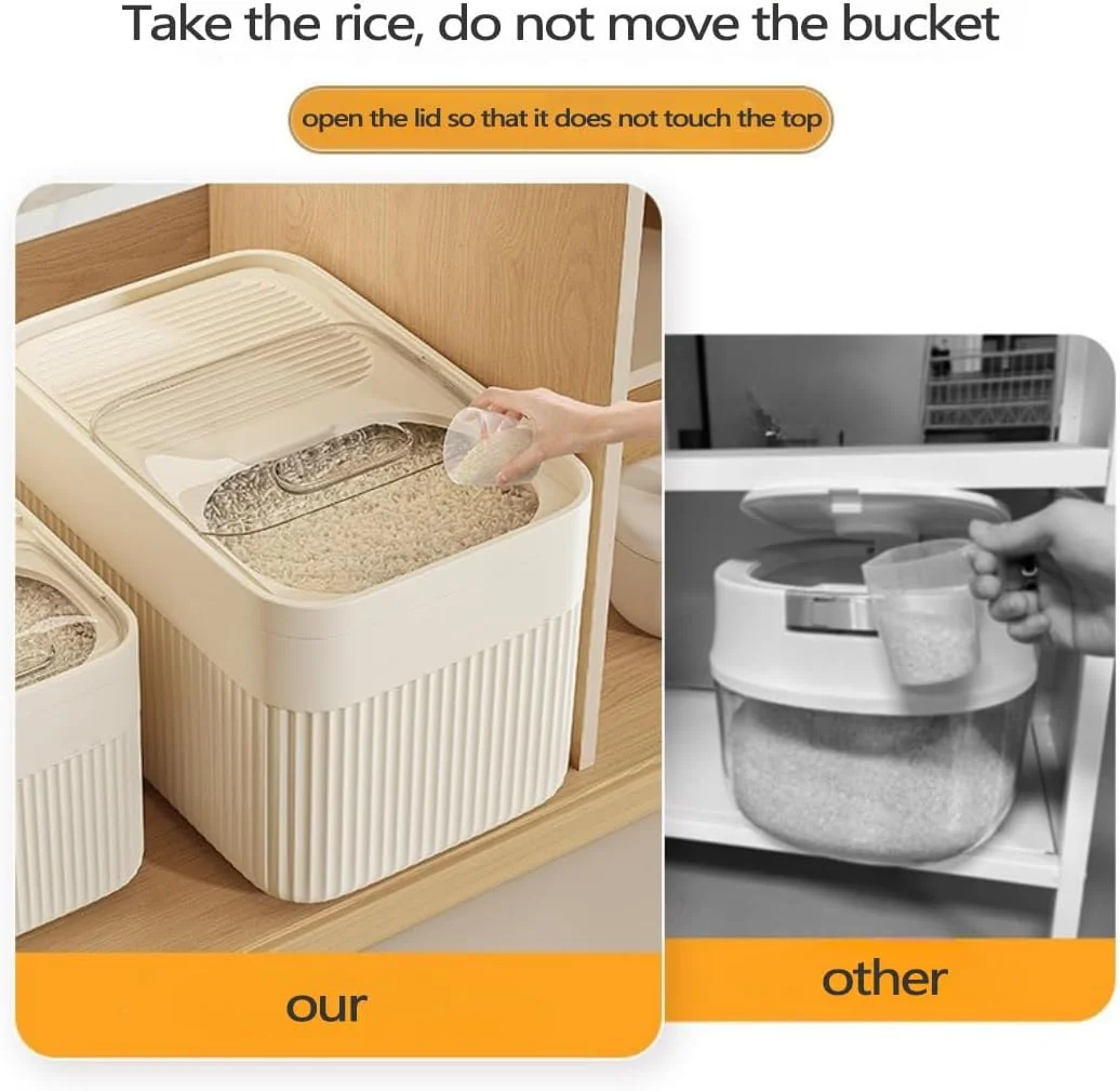 ظرف نگهداری برنج 5 کیلویی LENND، ظرف ذخیره سازی غلات برنج، ظرف غلات مهر و موم شده با پیمانه اندازه گیری، سطل ذخیره سازی برنج برای آجیل، ظروف نگهداری مواد غذایی و غلات مناسب برای سازماندهی آشپزخانه و انبار