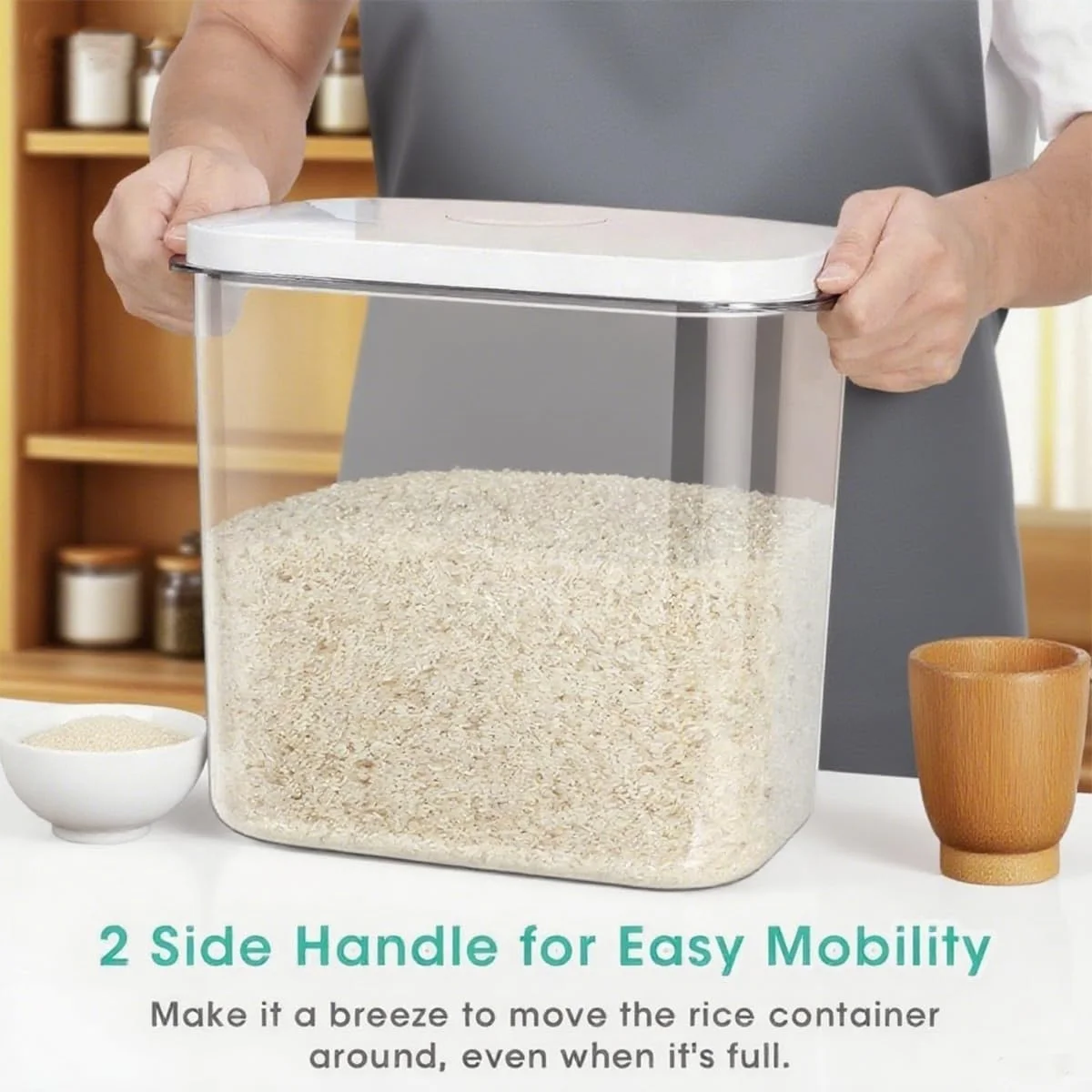 ظرف بزرگ برنج LENND با ظرفیت 10 کیلوگرم و دستگیره های حمل آسان - ظرف 12 لیتری نگهداری آرد با درب بازشو و قلاب آویز برای استفاده تمیزتر، سطل نگهداری مواد غذایی ضد هوا برای سازماندهی آشپزخانه ظرف بزرگ برنج LENND با ظرفیت 10 کیلوگرم و دستگیره های حمل آسان - ظرف 12 لیتری نگهداری آرد با درب بازشو و قلاب آویز برای استفاده تمیزتر، سطل نگهداری مواد غذایی ضد هوا برای سازماندهی آشپزخانه