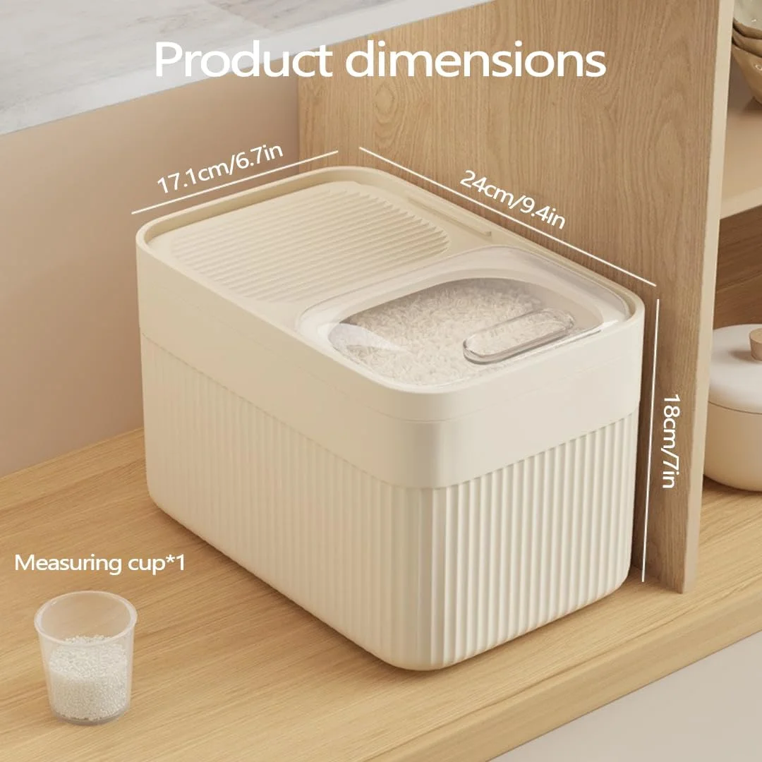 ظرف نگهداری برنج 5 کیلویی LENND، ظرف ذخیره سازی غلات برنج، ظرف غلات مهر و موم شده با پیمانه اندازه گیری، سطل ذخیره سازی برنج برای آجیل، ظروف نگهداری مواد غذایی و غلات مناسب برای سازماندهی آشپزخانه و انبار