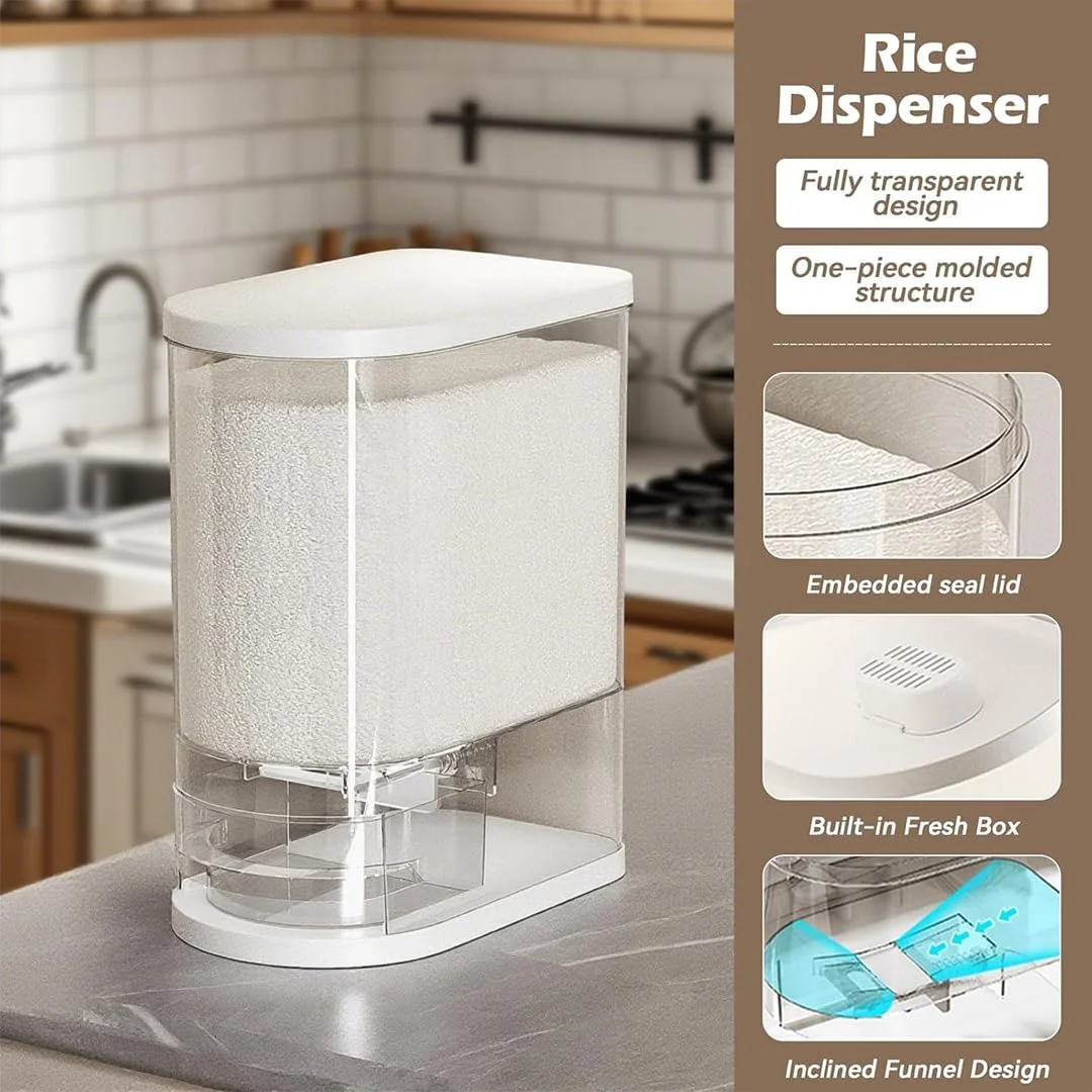 ظرف بزرگ پخش کننده برنج 10 کیلوگرمی LENND، سطل ذخیره سازی غلات و تنقلات با درب پیمانه دار، نگهدارنده ضد رطوبت خانگی آشپزخانه برای دانه سویا