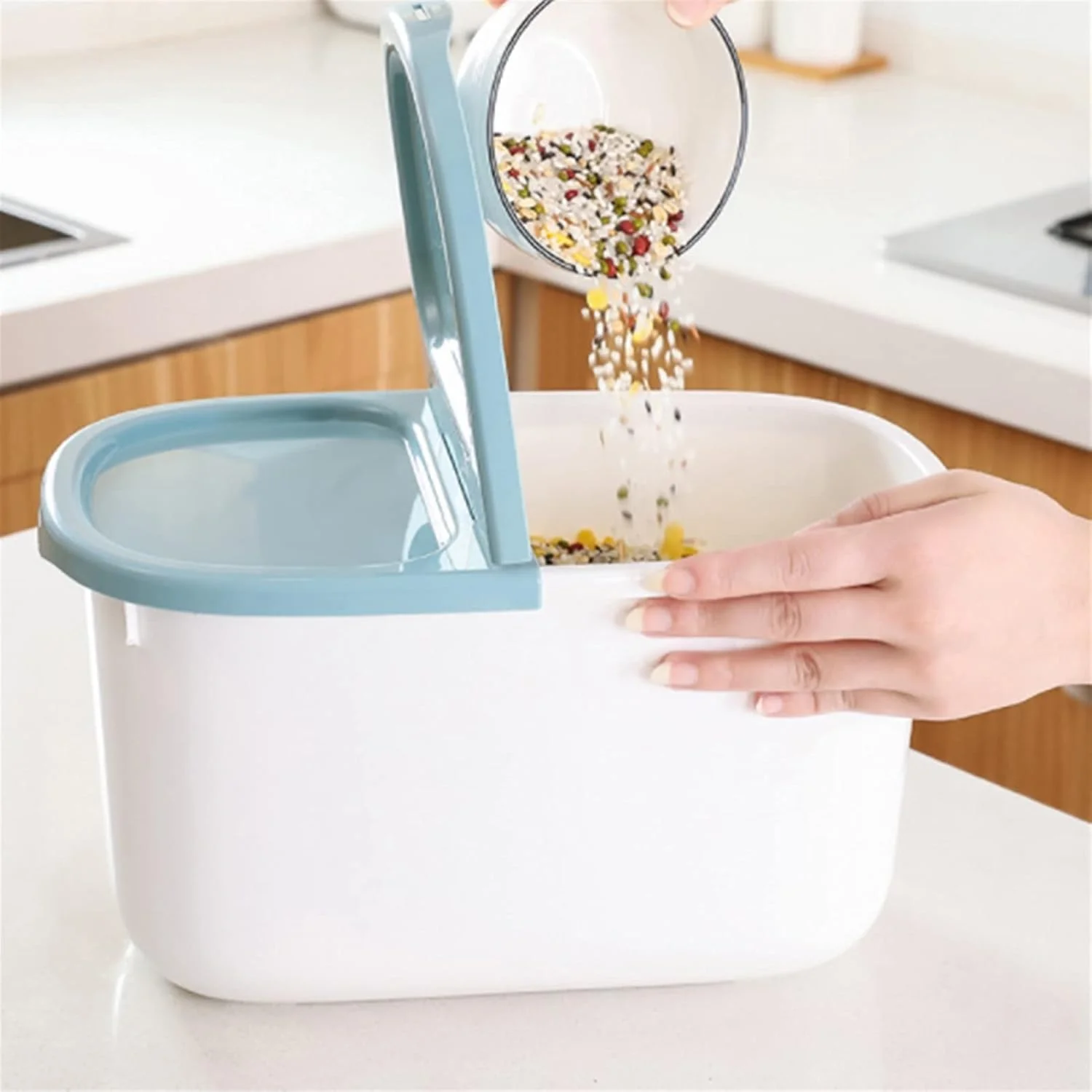 ظرف نگهداری برنج LFYNB، ظرف غذای مهر و موم شده، سطل پلاستیکی مهر و موم شده ضد رطوبت خانگی برای برنج، سطل آرد، نگهداری غلات و برنج (رنگ: خاکستری)