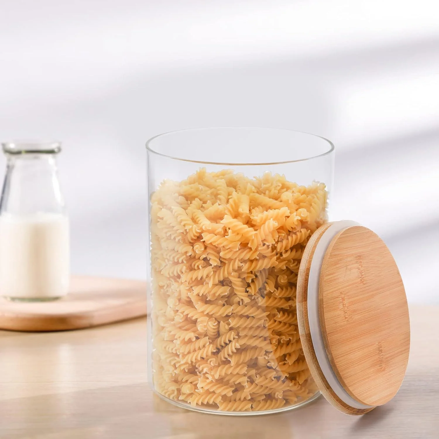 ظرف نگهداری مواد غذایی شیشه ای بزرگ Lawei - ظرف شیشه ای 3000 میلی لیتری با درب بامبو، مناسب برای نگهداری قهوه، اسپاگتی، پودر، چای، برنج و مواد غذایی خشک