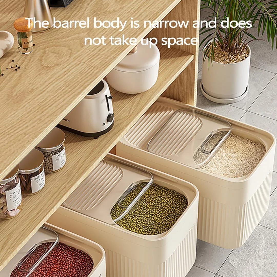 ظرف نگهداری برنج 5 کیلویی LENND، ظرف ذخیره سازی غلات برنج، ظرف غلات مهر و موم شده با پیمانه اندازه گیری، سطل ذخیره سازی برنج برای آجیل، ظروف نگهداری مواد غذایی و غلات مناسب برای سازماندهی آشپزخانه و انبار