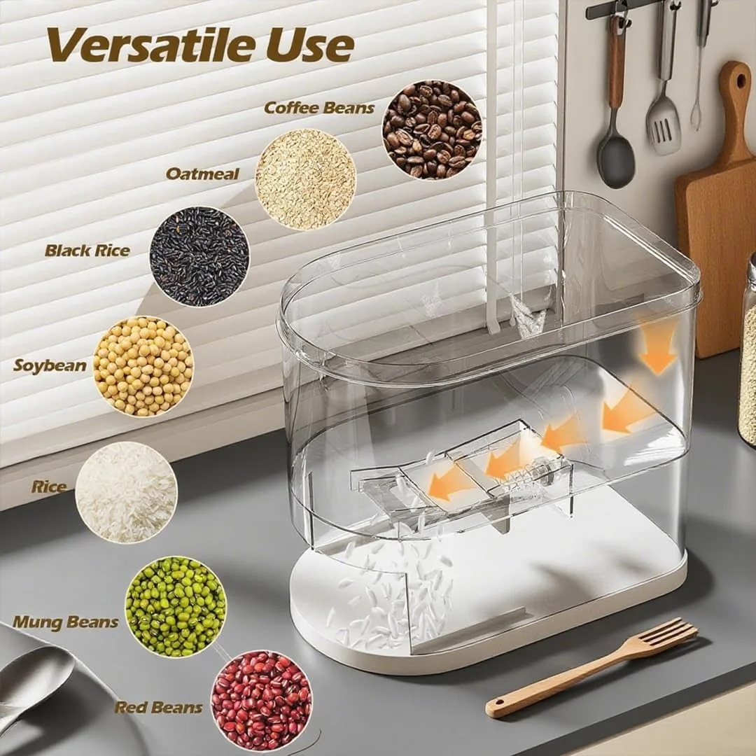 ظرف بزرگ پخش کننده برنج 10 کیلوگرمی LENND، سطل ذخیره سازی غلات و تنقلات با درب پیمانه دار، نگهدارنده ضد رطوبت خانگی آشپزخانه برای دانه سویا