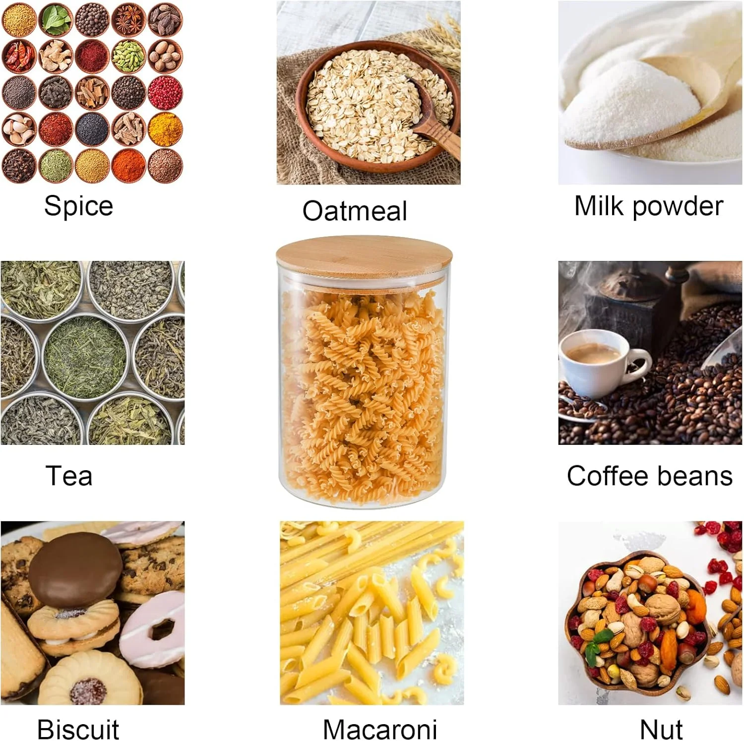 ظرف نگهداری مواد غذایی شیشه ای بزرگ Lawei - ظرف شیشه ای 3000 میلی لیتری با درب بامبو، مناسب برای نگهداری قهوه، اسپاگتی، پودر، چای، برنج و مواد غذایی خشک