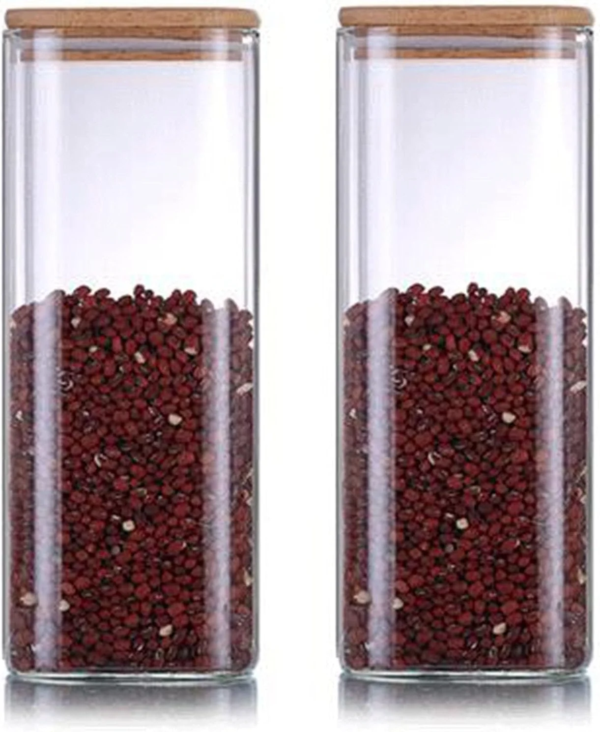 ظرف ذخیره سازی شیشه ای مربعی Lushh با درب بامبو محکم، ست ظروف آشپزخانه بوروسیلیکات برای نگهداری شیرینی، کلوچه، برنج، شکر، آرد، پاستا و آجیل، 2 عدد 1800 میلی لیتری