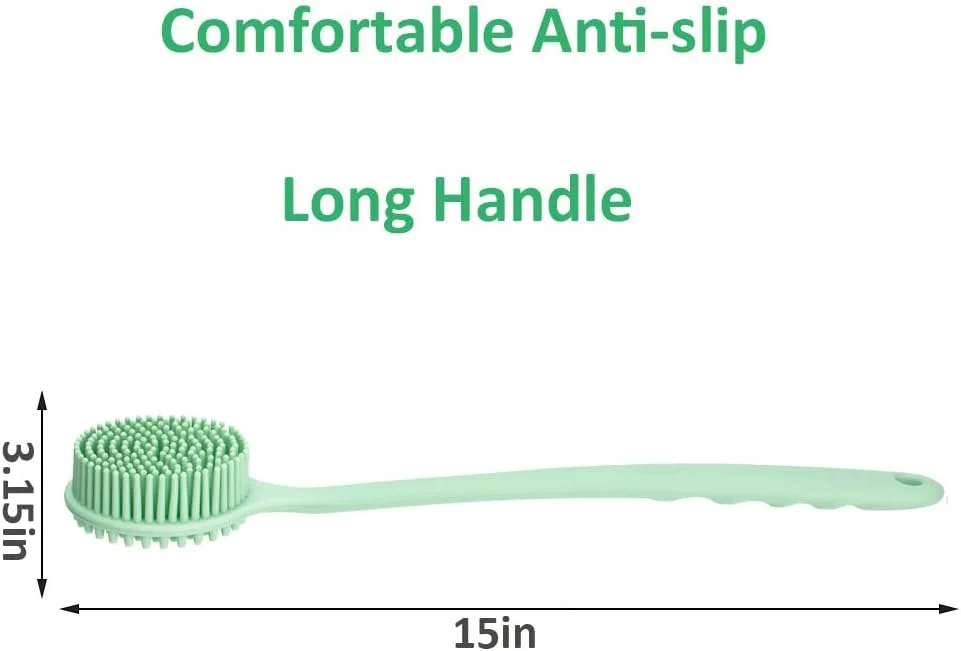 برس پشت شوی سیلیکونی Arswin، برس حمام سیلیکونی نرم با دسته بلند، برس دوش سیلیکونی مرطوب یا خشک برای مراقبت از پوست سالم مردان و زنان، لوازم جانبی حمام، 37.5 * 8.3 سانتی متر