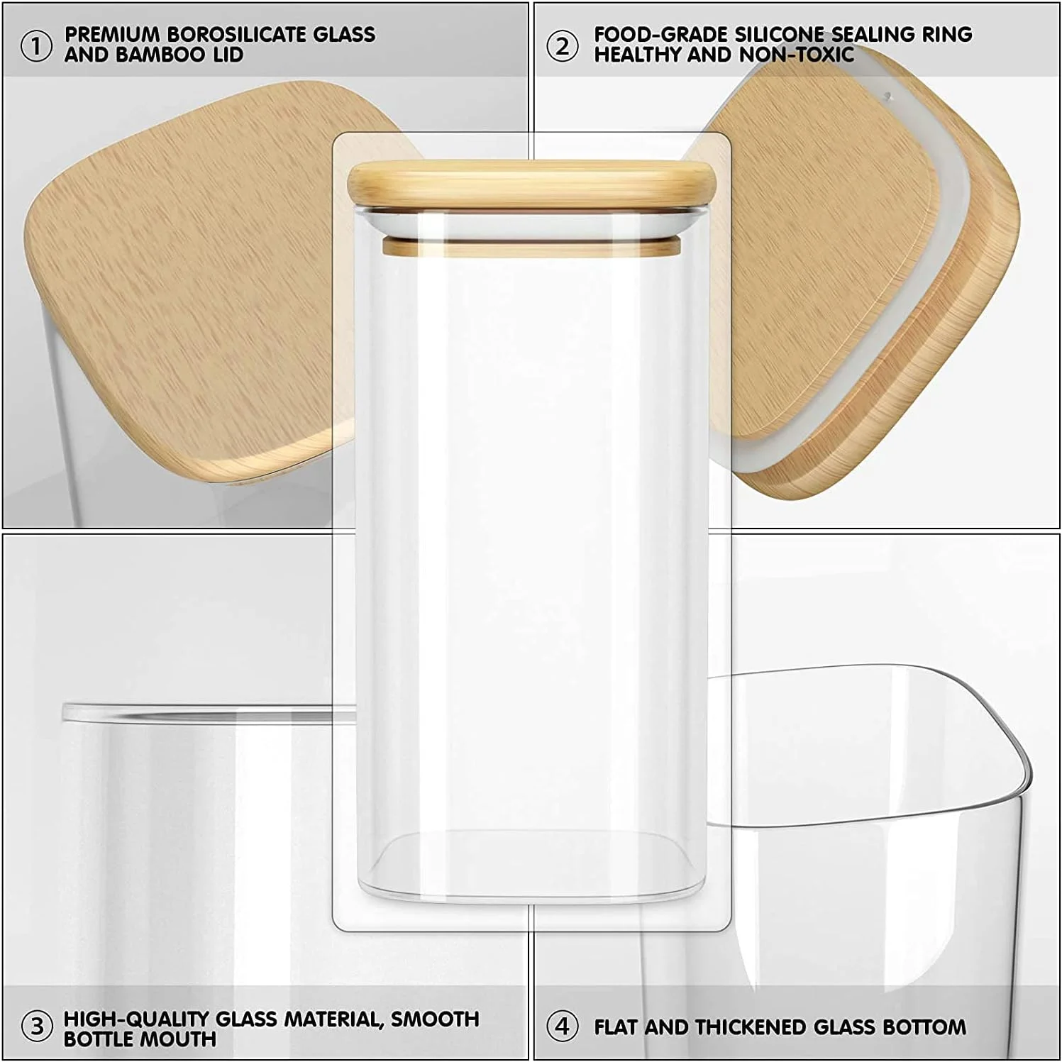 ظرف ذخیره سازی شیشه ای مربعی Lushh با درب بامبو محکم، ست ظروف آشپزخانه بوروسیلیکات برای نگهداری شیرینی، کلوچه، برنج، شکر، آرد، پاستا و آجیل، 2 عدد 1800 میلی لیتری ظرف ذخیره سازی شیشه ای مربعی Lushh با درب بامبو محکم، ست ظروف آشپزخانه بوروسیلیکات برای نگهداری شیرینی، کلوچه، برنج، شکر، آرد، پاستا و آجیل، 2 عدد 1800 میلی لیتری