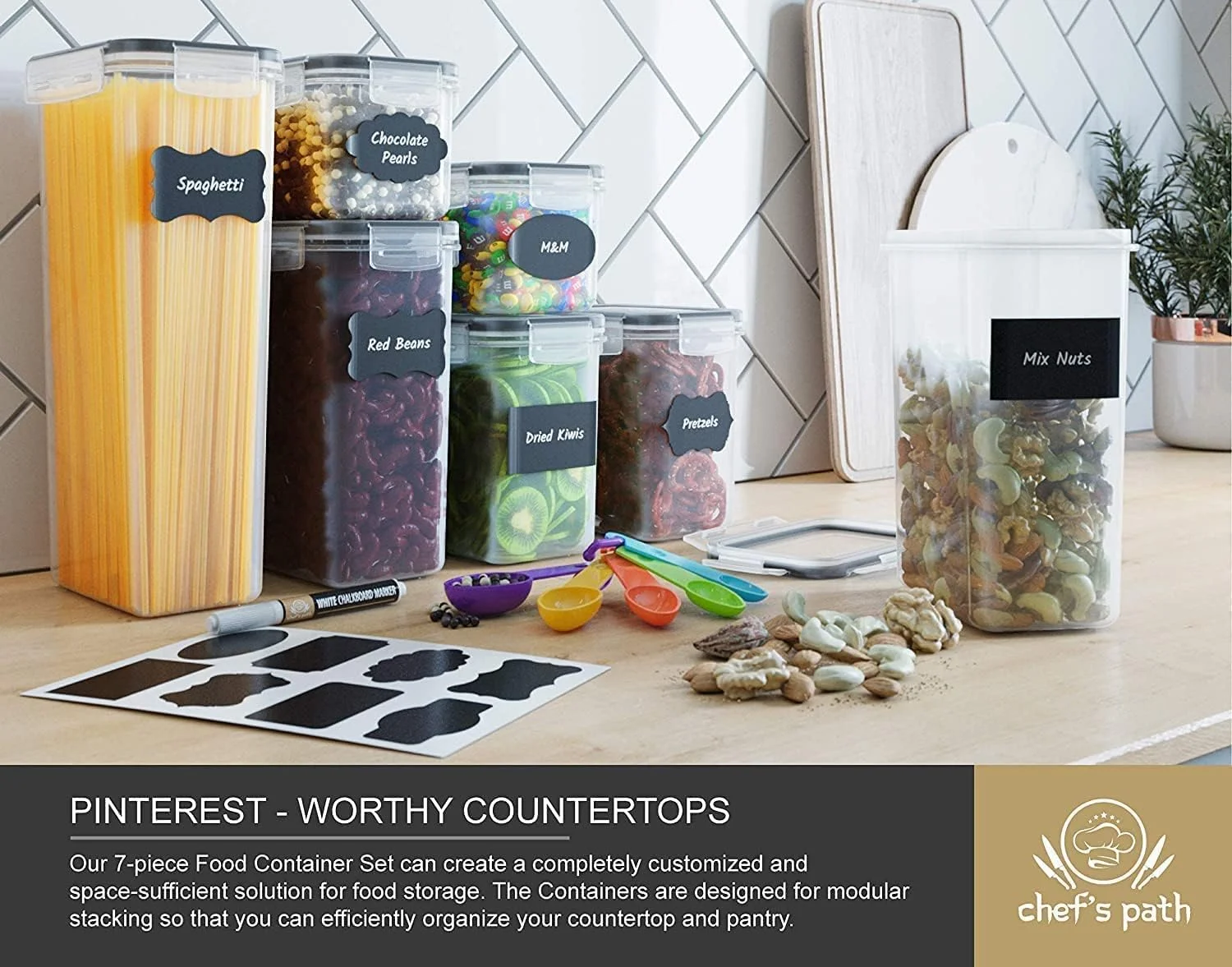 ظروف نگهداری مواد غذایی MahMir با درب برای سازماندهی آشپزخانه، ظروف پلاستیکی برای سازماندهی و نگهداری مواد غذایی در انبار، ظروف غلات، برنج، پاستا و آرد، بسته 7 عددی