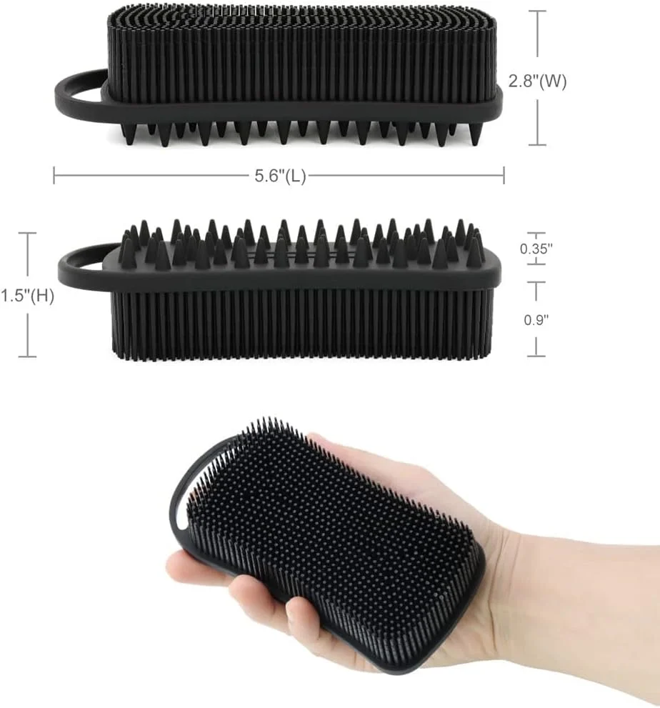 لیف سیلیکونی بدن BananaHome، برس لایه بردار، برس 2 در 1 حمام و شامپو، برس بدن دو طرفه، ماساژور سر، کف کننده خوب، تمیز کردن آسان، لیف سیلیکونی نرم برای پوست های حساس (مشکی)