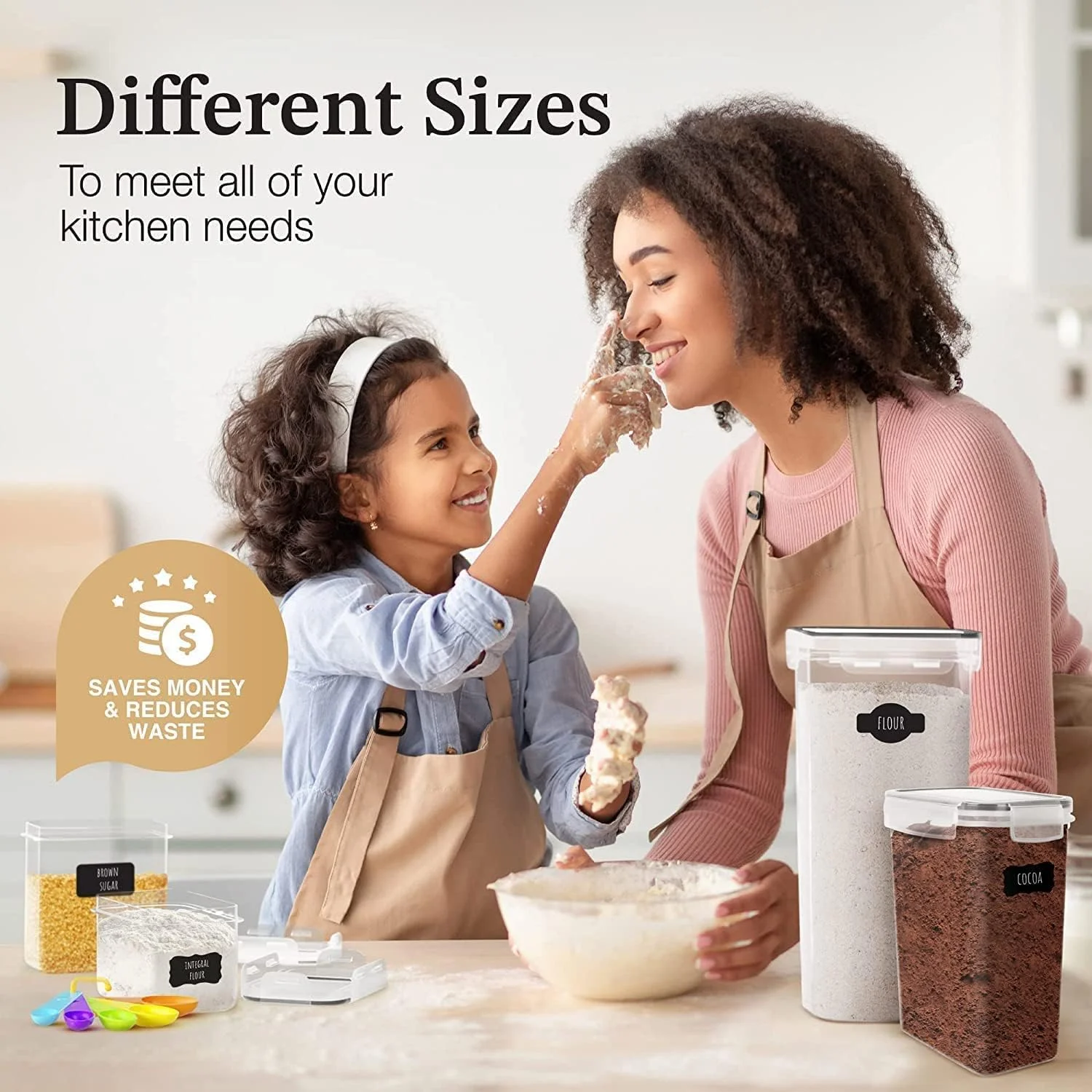 ظروف نگهداری مواد غذایی MahMir با درب برای سازماندهی آشپزخانه، ظروف پلاستیکی برای سازماندهی و نگهداری مواد غذایی در انبار، ظروف غلات، برنج، پاستا و آرد، بسته 7 عددی