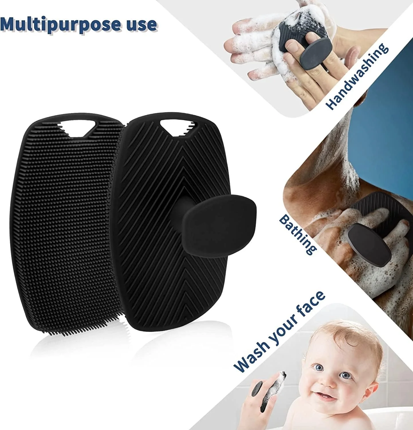 بادی بافر BananaHome، اسکرابر سیلیکونی ممتاز برای تغذیه، پاکسازی و لایه برداری پوست شما - ماندگاری بالا و تمیز کردن آسان، دارای برس های تقویت کننده کف با دسته ارگونومیک ضد لغزش (مشکی)