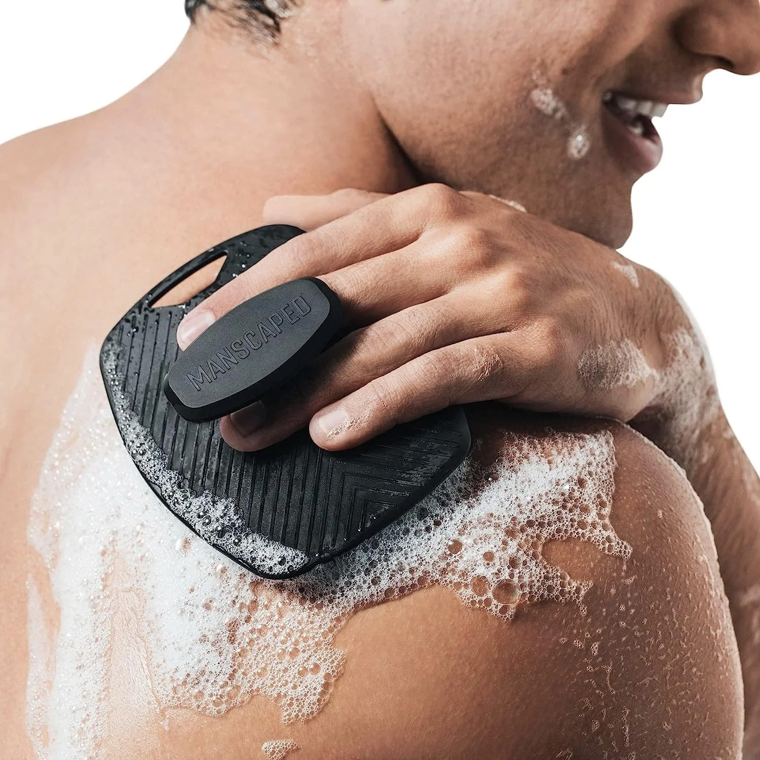 بادی بافر BananaHome، اسکرابر سیلیکونی ممتاز برای تغذیه، پاکسازی و لایه برداری پوست شما - ماندگاری بالا و تمیز کردن آسان، دارای برس های تقویت کننده کف با دسته ارگونومیک ضد لغزش (مشکی)