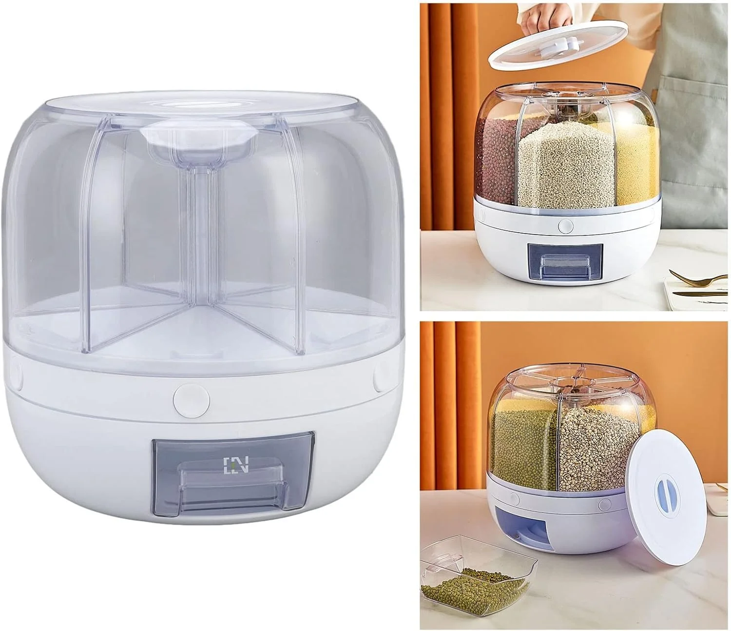 ظرف نگهداری برنج و غلات 6 قسمتی Luqeeg، توزیع کننده چرخشی 360 درجه مواد غذایی خشک، جعبه نگهداری مواد غذایی غلات، سطل برنج با درب مقاوم در برابر رطوبت مناسب برای آشپزخانه منزل (5 کیلوگرم) ظرف نگهداری برنج و غلات 6 قسمتی Luqeeg، توزیع کننده چرخشی 360 درجه مواد غذایی خشک، جعبه نگهداری مواد غذایی غلات، سطل برنج با درب مقاوم در برابر رطوبت مناسب برای آشپزخانه منزل (5 کیلوگرم)