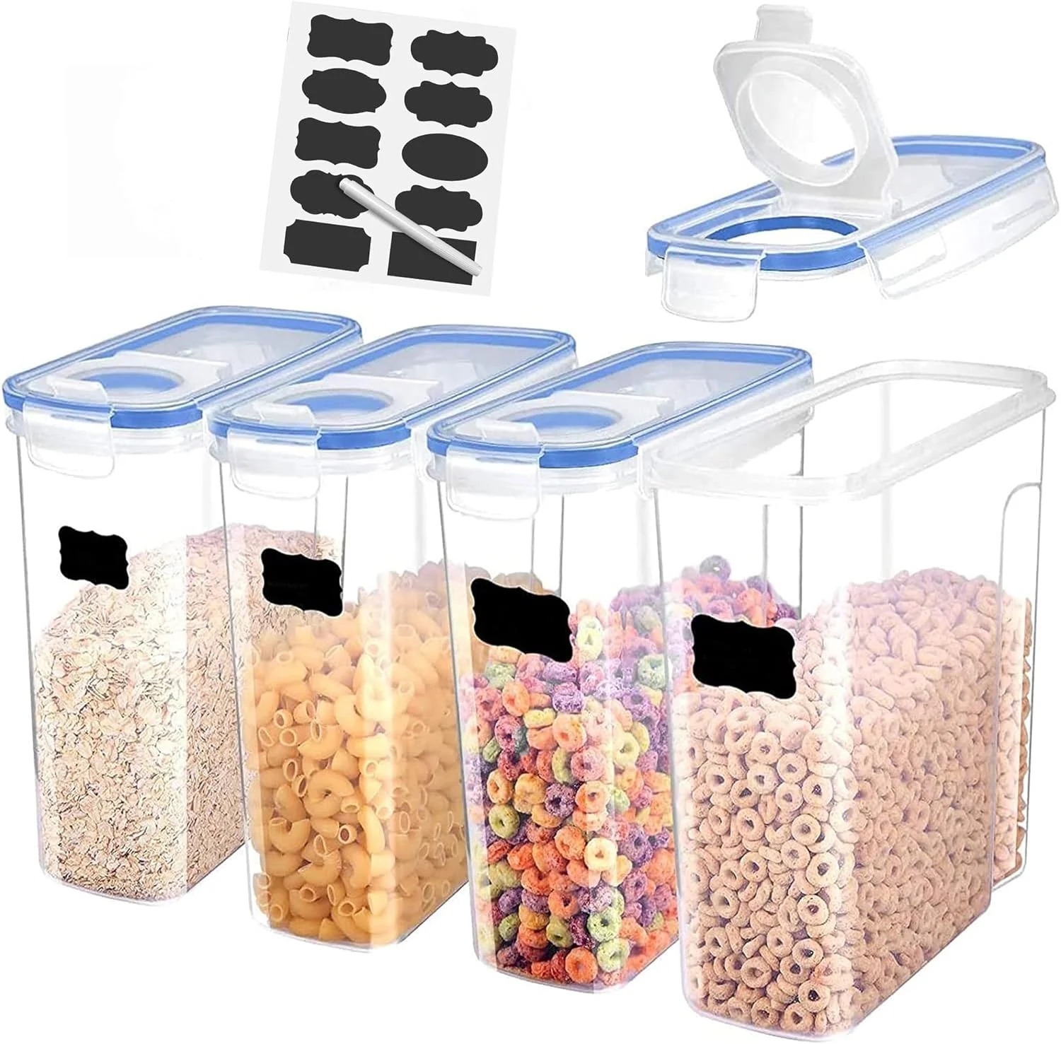 ظروف نگهداری غلات اوپال، ست ظروف غذا، سازمان دهنده نگهداری آشپزخانه، پلاستیک بدون BPA و هوا بند، مجموعه (2، 4، 6، 8 عددی) هر ظرف 2.5 لیتری با درب قفل آسان و ضد نشت، رنگ آبی (8 عدد)