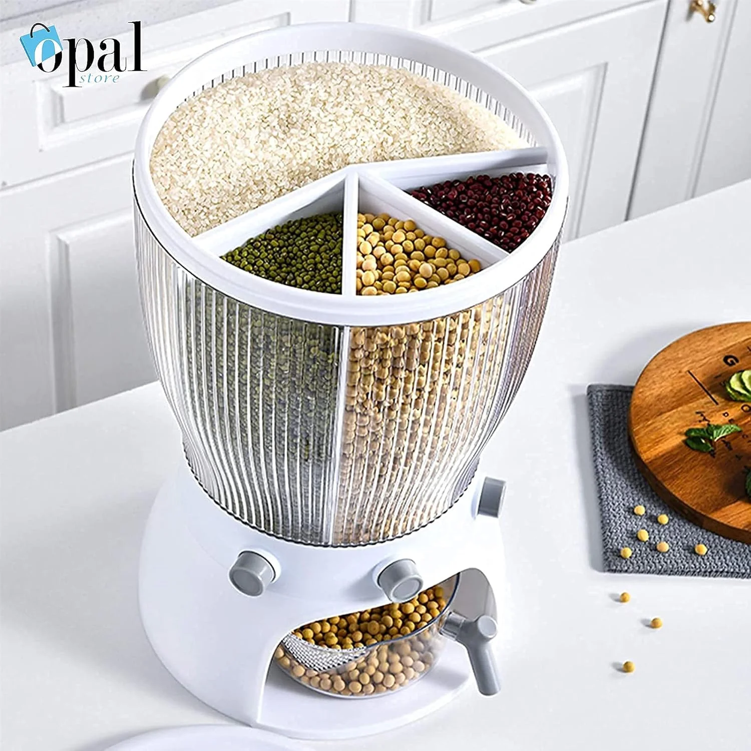 ظرف نگهداری برنج اوپال، استوانه مدرج اتوماتیک و درب دار ظرف نگهداری برنج اوپال، استوانه مدرج اتوماتیک و درب دار