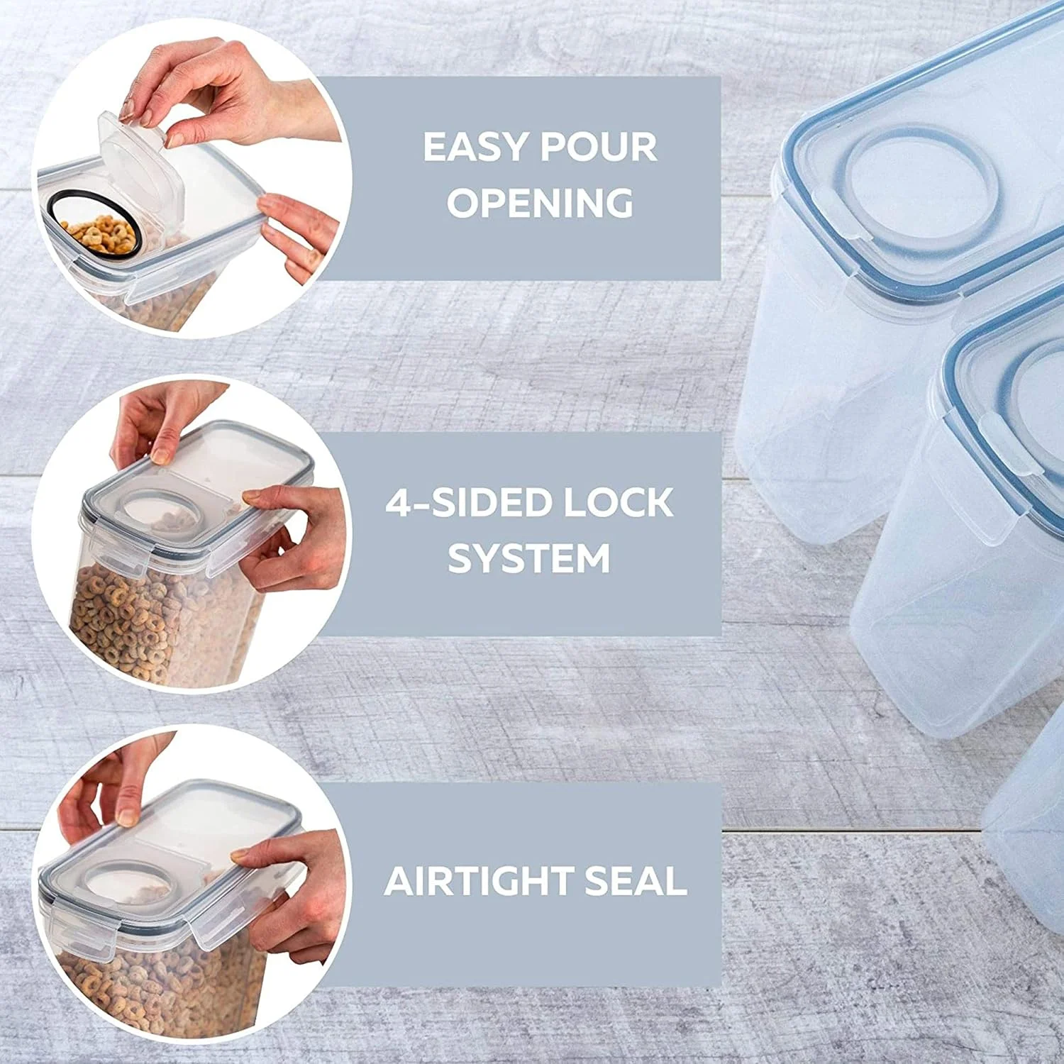 ظروف نگهداری غلات اوپال، ست ظروف غذا، سازمان دهنده نگهداری آشپزخانه، پلاستیک بدون BPA و هوا بند، مجموعه (2، 4، 6، 8 عددی) هر ظرف 2.5 لیتری با درب قفل آسان و ضد نشت، رنگ آبی (8 عدد)