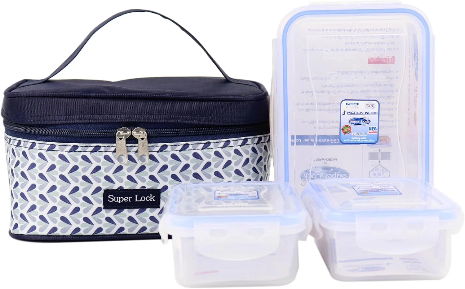 ست ظرف نگهداری غذا 4 تکه ارکید سوپر لاک با کیف نگهداری دما، طرح های مختلف، ظروف آماده سازی غذا با درب، جعبه برنج، ظرف غذا برای محل کار (6115AAA)