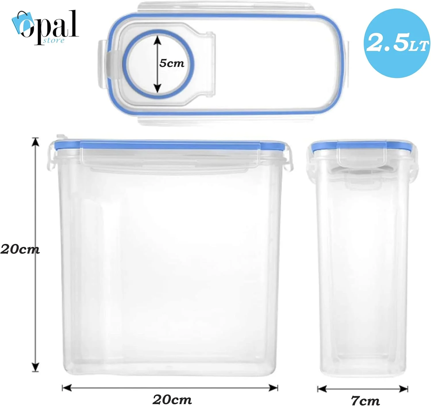 ظروف نگهداری غلات اوپال، ست ظروف غذا، سازمان دهنده نگهداری آشپزخانه، پلاستیک بدون BPA و هوا بند، مجموعه (2، 4، 6، 8 عددی) هر ظرف 2.5 لیتری با درب قفل آسان و ضد نشت، رنگ آبی (8 عدد)