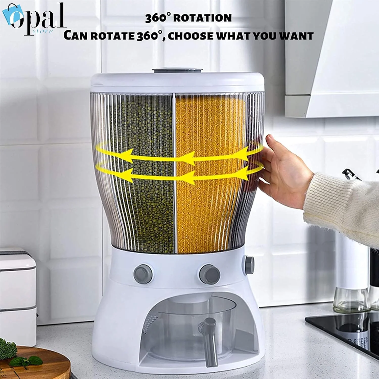 ظرف نگهداری برنج اوپال، استوانه مدرج اتوماتیک و درب دار ظرف نگهداری برنج اوپال، استوانه مدرج اتوماتیک و درب دار