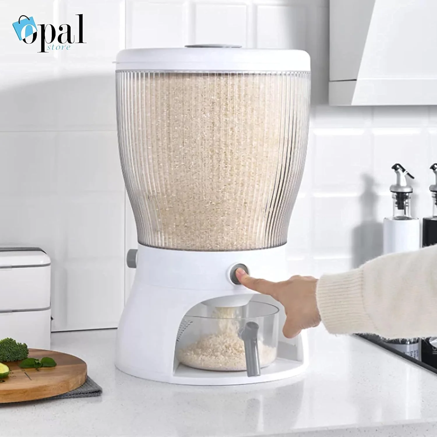ظرف نگهداری برنج اوپال، استوانه مدرج اتوماتیک و درب دار ظرف نگهداری برنج اوپال، استوانه مدرج اتوماتیک و درب دار