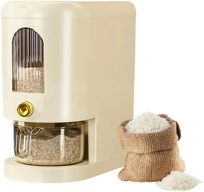 11 lbs Rice Dispenser, Rice Storage Container with Built-In Fresh Box and Time Recorder, BPA-Free Plastic for Flour, Nuts, Beans, Cereal, Pet Food - Easy-Pour Kitchen Organizer with Transparent Window
