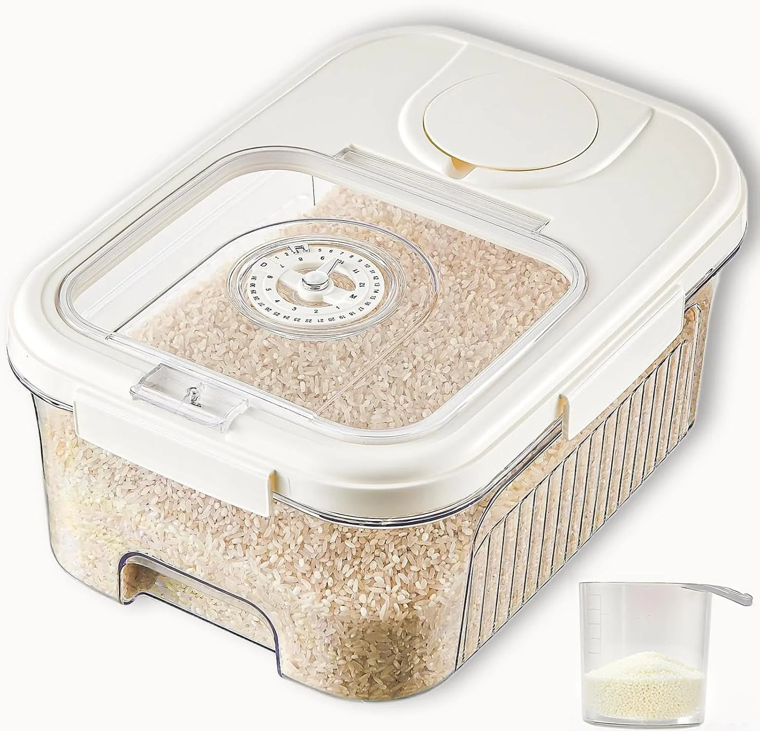 ظرف نگهداری برنج - مخزن آرد، ظرف غذای حیوانات خانگی، سطل نگهداری مواد غذایی خشک 5 کیلوگرمی/6.9 کوارت/11 پوندی با درب، فاقد BPA، دارای حلقه سیلیکونی و ضد رطوبت، سازمان دهنده آشپزخانه برای غلات/سودا/پاستا