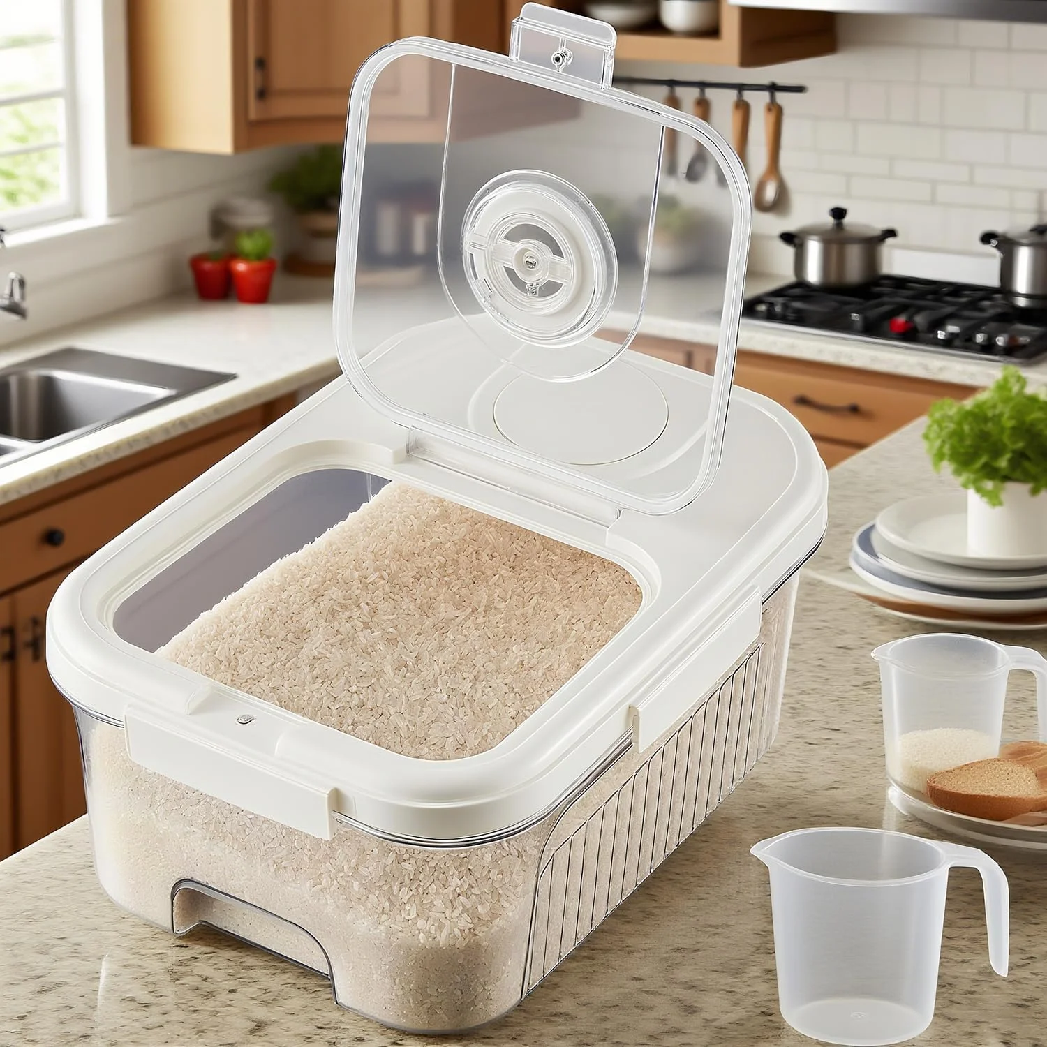 ظرف نگهداری برنج - مخزن آرد، ظرف غذای حیوانات خانگی، سطل نگهداری مواد غذایی خشک 5 کیلوگرمی/6.9 کوارت/11 پوندی با درب، فاقد BPA، دارای حلقه سیلیکونی و ضد رطوبت، سازمان دهنده آشپزخانه برای غلات/سودا/پاستا ظرف نگهداری برنج - مخزن آرد، ظرف غذای حیوانات خانگی، سطل نگهداری مواد غذایی خشک 5 کیلوگرمی/6.9 کوارت/11 پوندی با درب، فاقد BPA، دارای حلقه سیلیکونی و ضد رطوبت، سازمان دهنده آشپزخانه برای غلات/سودا/پاستا