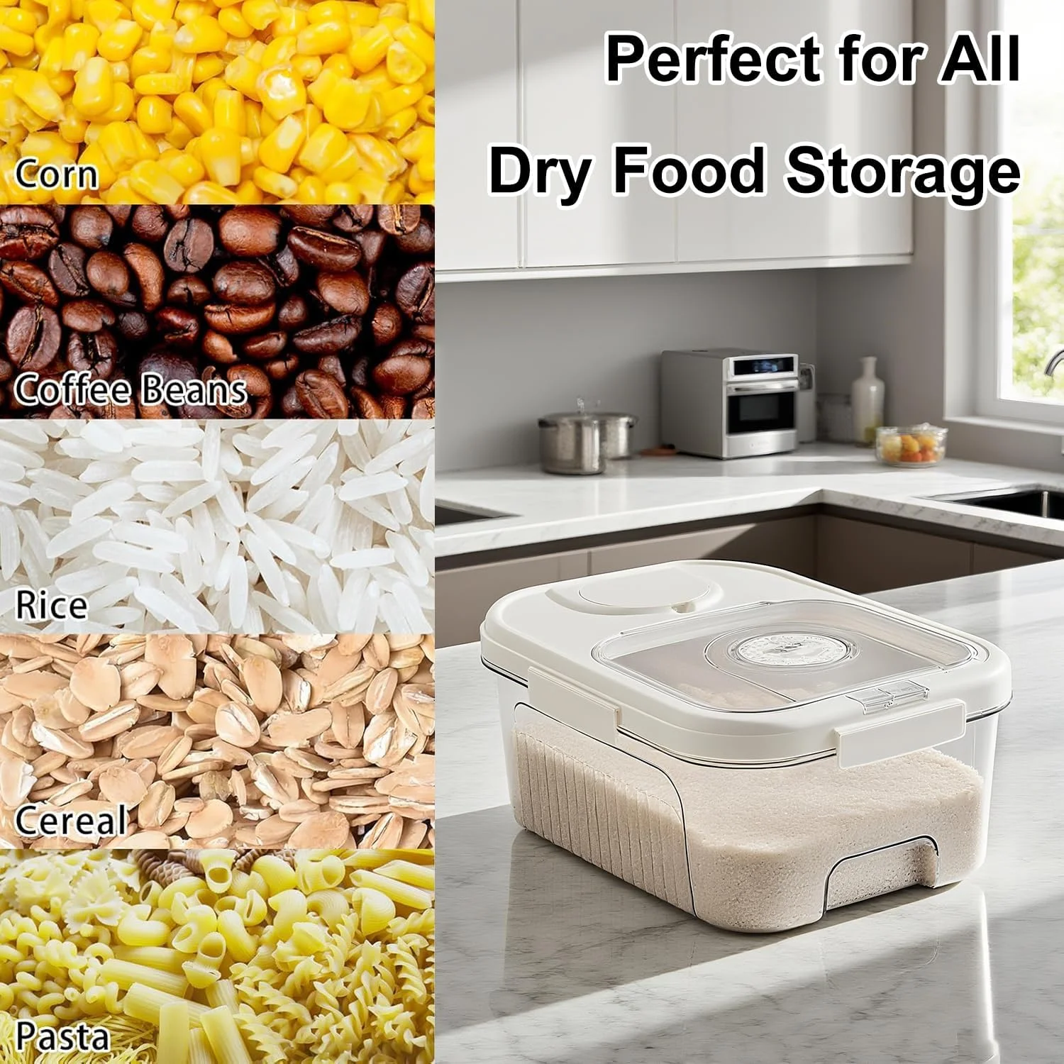 ظرف نگهداری برنج - مخزن آرد، ظرف غذای حیوانات خانگی، سطل نگهداری مواد غذایی خشک 5 کیلوگرمی/6.9 کوارت/11 پوندی با درب، فاقد BPA، دارای حلقه سیلیکونی و ضد رطوبت، سازمان دهنده آشپزخانه برای غلات/سودا/پاستا ظرف نگهداری برنج - مخزن آرد، ظرف غذای حیوانات خانگی، سطل نگهداری مواد غذایی خشک 5 کیلوگرمی/6.9 کوارت/11 پوندی با درب، فاقد BPA، دارای حلقه سیلیکونی و ضد رطوبت، سازمان دهنده آشپزخانه برای غلات/سودا/پاستا