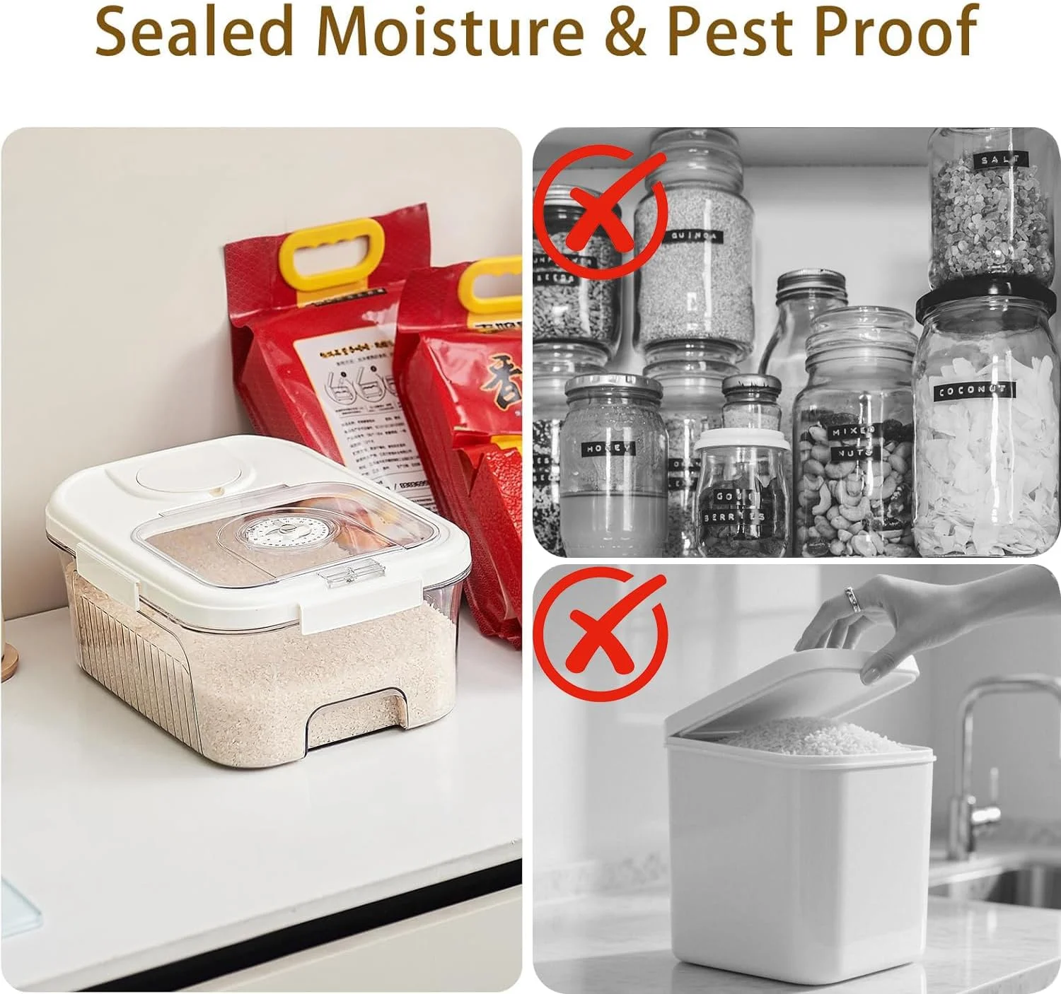 ظرف نگهداری برنج - مخزن آرد، ظرف غذای حیوانات خانگی، سطل نگهداری مواد غذایی خشک 5 کیلوگرمی/6.9 کوارت/11 پوندی با درب، فاقد BPA، دارای حلقه سیلیکونی و ضد رطوبت، سازمان دهنده آشپزخانه برای غلات/سودا/پاستا ظرف نگهداری برنج - مخزن آرد، ظرف غذای حیوانات خانگی، سطل نگهداری مواد غذایی خشک 5 کیلوگرمی/6.9 کوارت/11 پوندی با درب، فاقد BPA، دارای حلقه سیلیکونی و ضد رطوبت، سازمان دهنده آشپزخانه برای غلات/سودا/پاستا