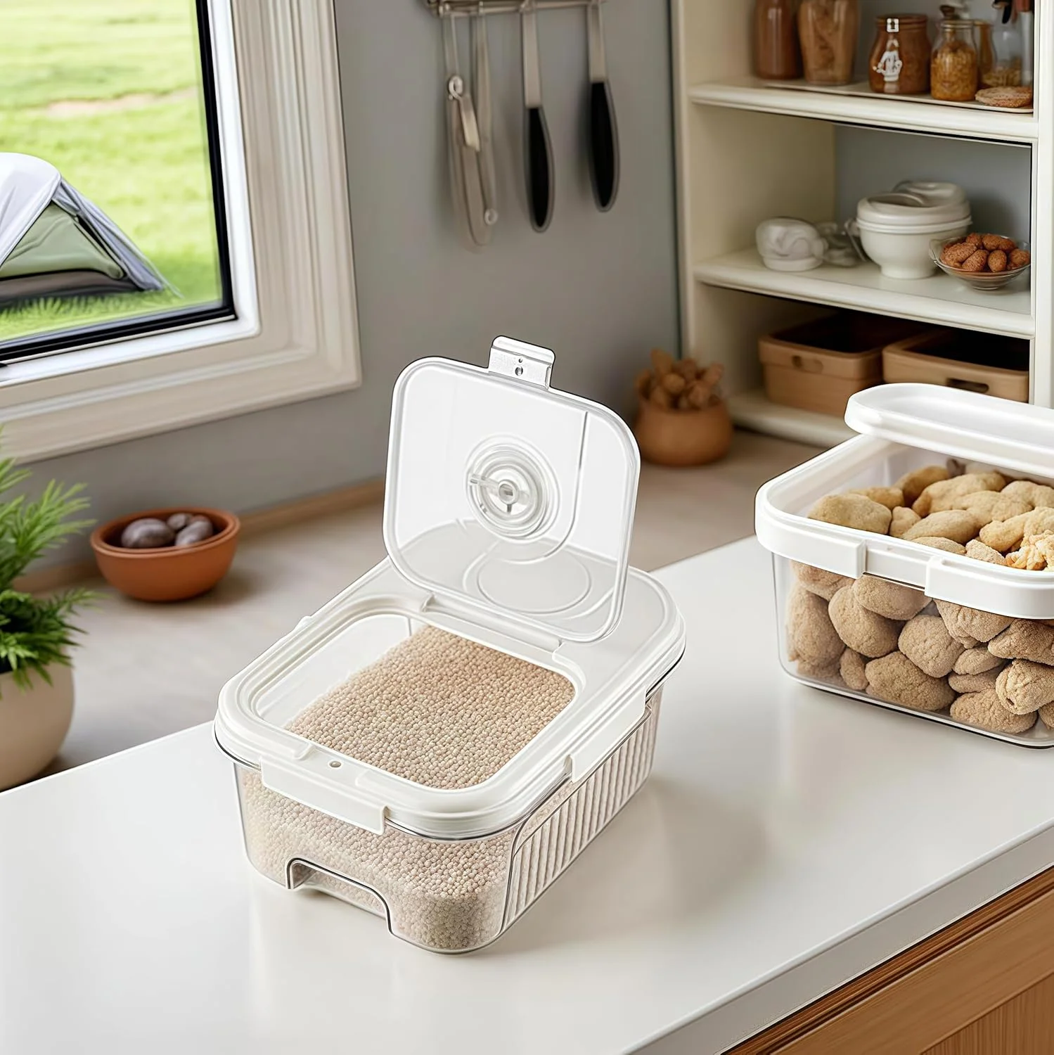 ظرف نگهداری برنج - مخزن آرد، ظرف غذای حیوانات خانگی، سطل نگهداری مواد غذایی خشک 5 کیلوگرمی/6.9 کوارت/11 پوندی با درب، فاقد BPA، دارای حلقه سیلیکونی و ضد رطوبت، سازمان دهنده آشپزخانه برای غلات/سودا/پاستا ظرف نگهداری برنج - مخزن آرد، ظرف غذای حیوانات خانگی، سطل نگهداری مواد غذایی خشک 5 کیلوگرمی/6.9 کوارت/11 پوندی با درب، فاقد BPA، دارای حلقه سیلیکونی و ضد رطوبت، سازمان دهنده آشپزخانه برای غلات/سودا/پاستا