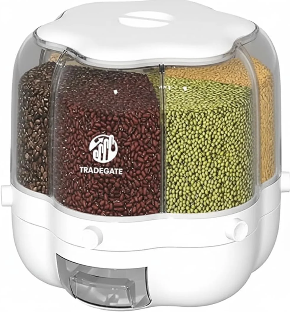 ظرف نگهداری چرخشی مواد غذایی TRADEGATE - مخزن چند محفظه ای غلات با درب مهر و موم شده، مخزن سازماندهی آشپزخانه با صرفه جویی در فضا برای برنج، حبوبات، غلات