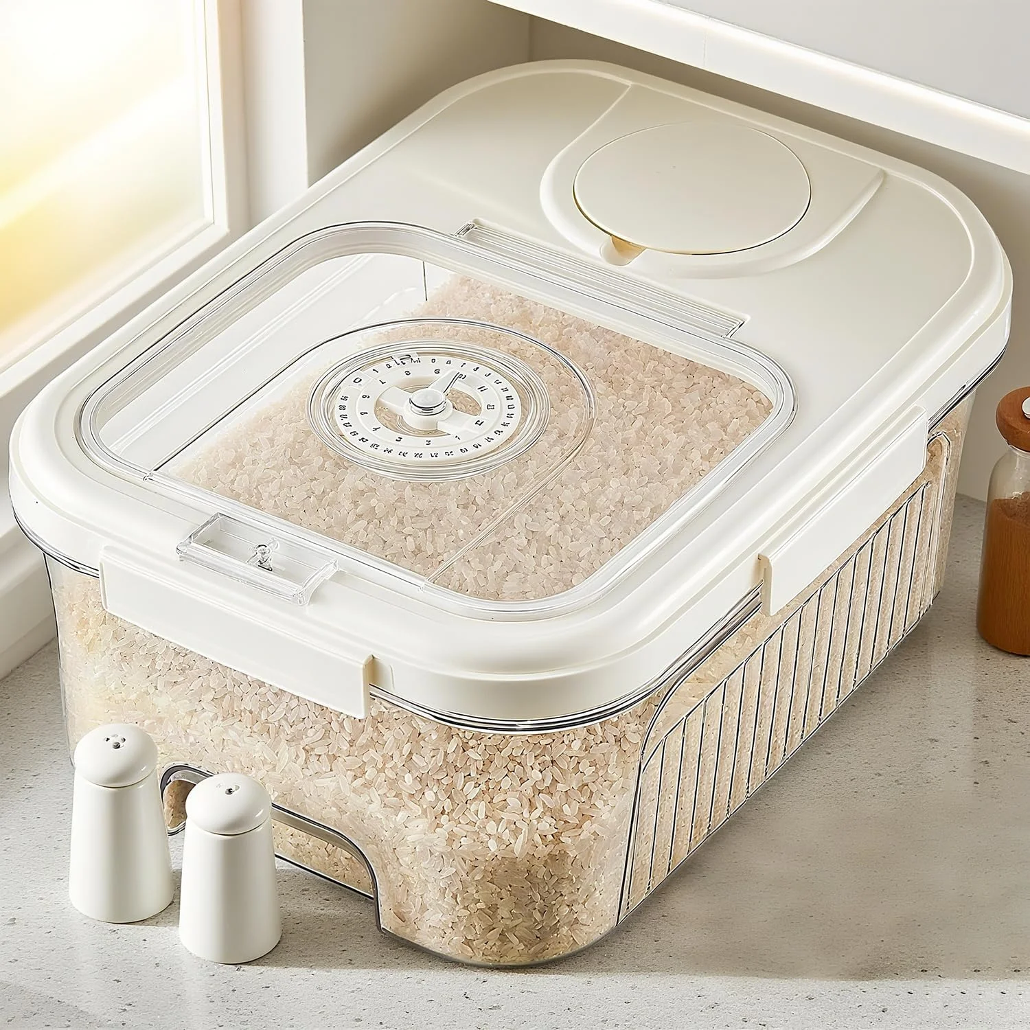 ظرف نگهداری برنج - مخزن آرد، ظرف غذای حیوانات خانگی، سطل نگهداری مواد غذایی خشک 5 کیلوگرمی/6.9 کوارت/11 پوندی با درب، فاقد BPA، دارای حلقه سیلیکونی و ضد رطوبت، سازمان دهنده آشپزخانه برای غلات/سودا/پاستا ظرف نگهداری برنج - مخزن آرد، ظرف غذای حیوانات خانگی، سطل نگهداری مواد غذایی خشک 5 کیلوگرمی/6.9 کوارت/11 پوندی با درب، فاقد BPA، دارای حلقه سیلیکونی و ضد رطوبت، سازمان دهنده آشپزخانه برای غلات/سودا/پاستا