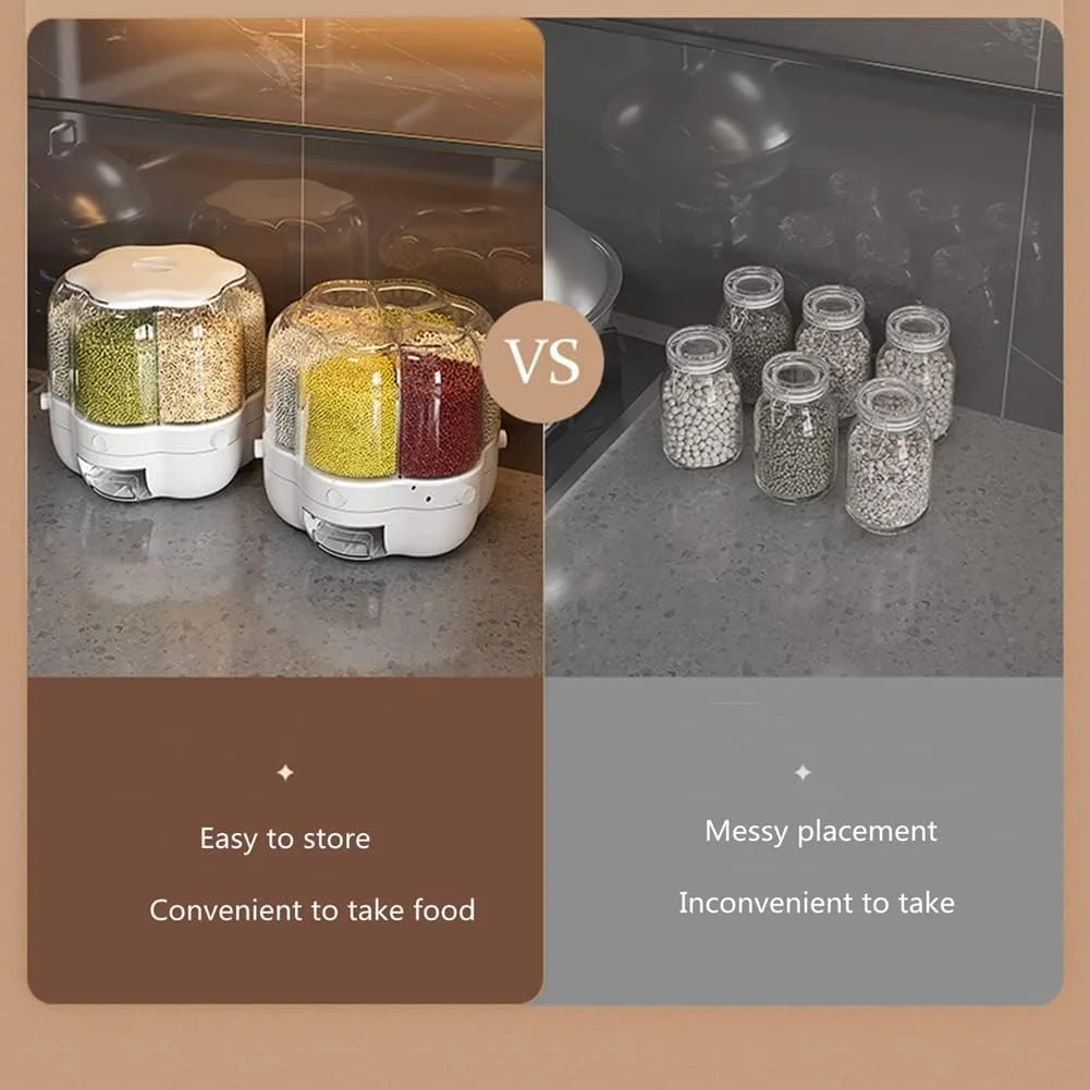 ظرف نگهداری چرخشی مواد غذایی TRADEGATE - مخزن چند محفظه ای غلات با درب مهر و موم شده، مخزن سازماندهی آشپزخانه با صرفه جویی در فضا برای برنج، حبوبات، غلات
