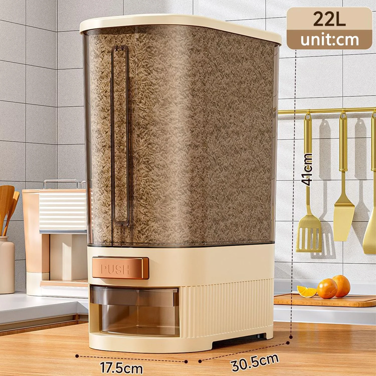 ظرف نگهداری برنج، مخزن غلات با درب، ظرف بزرگ برنج، سطل پخش کننده غلات ضد رطوبت برای آشپزخانه، مناسب برای دانه سویا، ذرت و جو دوسر، 11 کیلوگرم