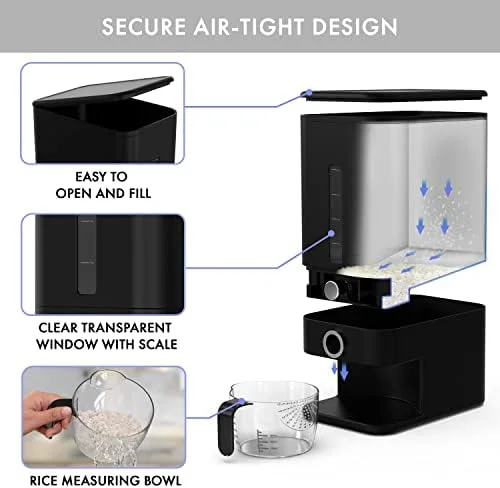 ظرف نگهداری برنج 11 کیلویی Retail Blade - ظرف دانه و برنج با قابلیت هوابندی و استفاده آسان، دارای پیمانه اندازه گیری و اسفنج - طراحی جدید مشکی ظرف نگهداری برنج 11 کیلویی Retail Blade - ظرف دانه و برنج با قابلیت هوابندی و استفاده آسان، دارای پیمانه اندازه گیری و اسفنج - طراحی جدید مشکی