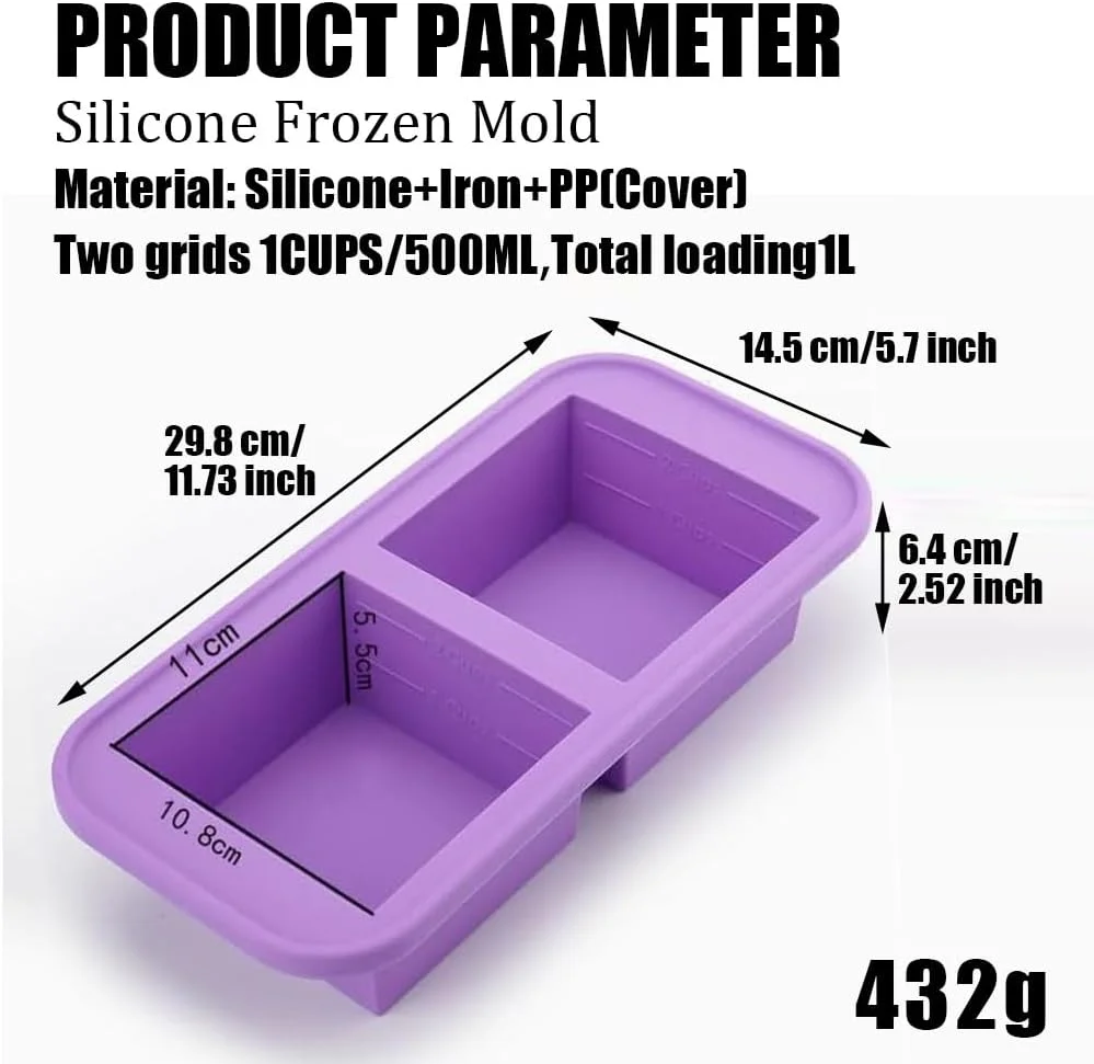 قالب سیلیکونی یخ مکعبی 2 بسته سینی فریزر سیلیکونی با درب 4 فنجان و 2 فنجان ظرف فریزر سوپ سیلیکونی قالب های غذایی ظرف آماده سازی آسان غذا برای نگهداری سوپ، کاری، آبگوشت، سس، باقیمانده غذا (T-4/2)