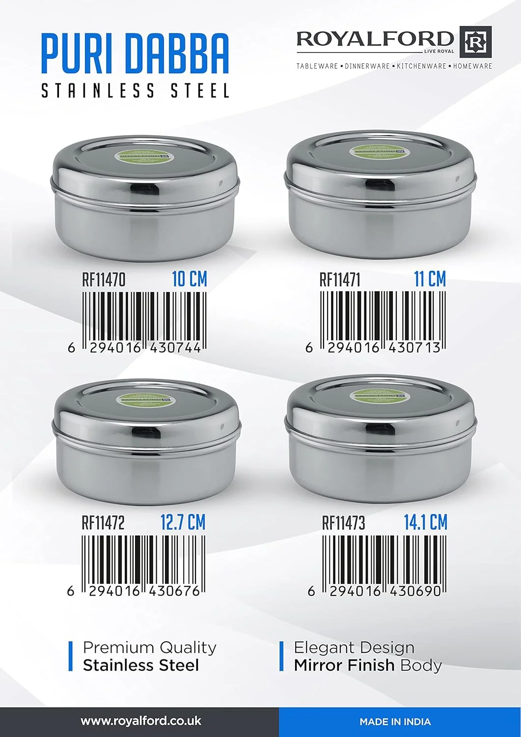 ظرف گرد استیل رویال فورد مدل RF11470، قطر 10 سانتی متر، کیفیت عالی، 100% مناسب مواد غذایی، فاقد BPA، ضد نشت، سایز بسیار کوچک ظرف گرد استیل رویال فورد مدل RF11470، قطر 10 سانتی متر، کیفیت عالی، 100% مناسب مواد غذایی، فاقد BPA، ضد نشت، سایز بسیار کوچک