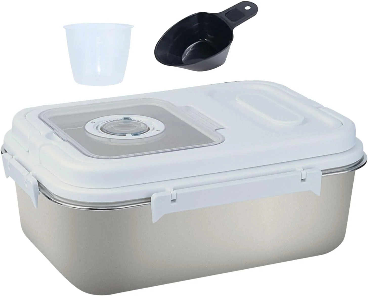 ظرف نگهداری برنج سایم، ظرف نگهداری مواد غذایی 7.5 لیتری از جنس استیل ضد زنگ با درب سیلیکونی، پیمانه اندازه گیری، قاشق، پخش کننده برنج برای آرد، شکر و لوازم پخت ظرف نگهداری برنج سایم، ظرف نگهداری مواد غذایی 7.5 لیتری از جنس استیل ضد زنگ با درب سیلیکونی، پیمانه اندازه گیری، قاشق، پخش کننده برنج برای آرد، شکر و لوازم پخت