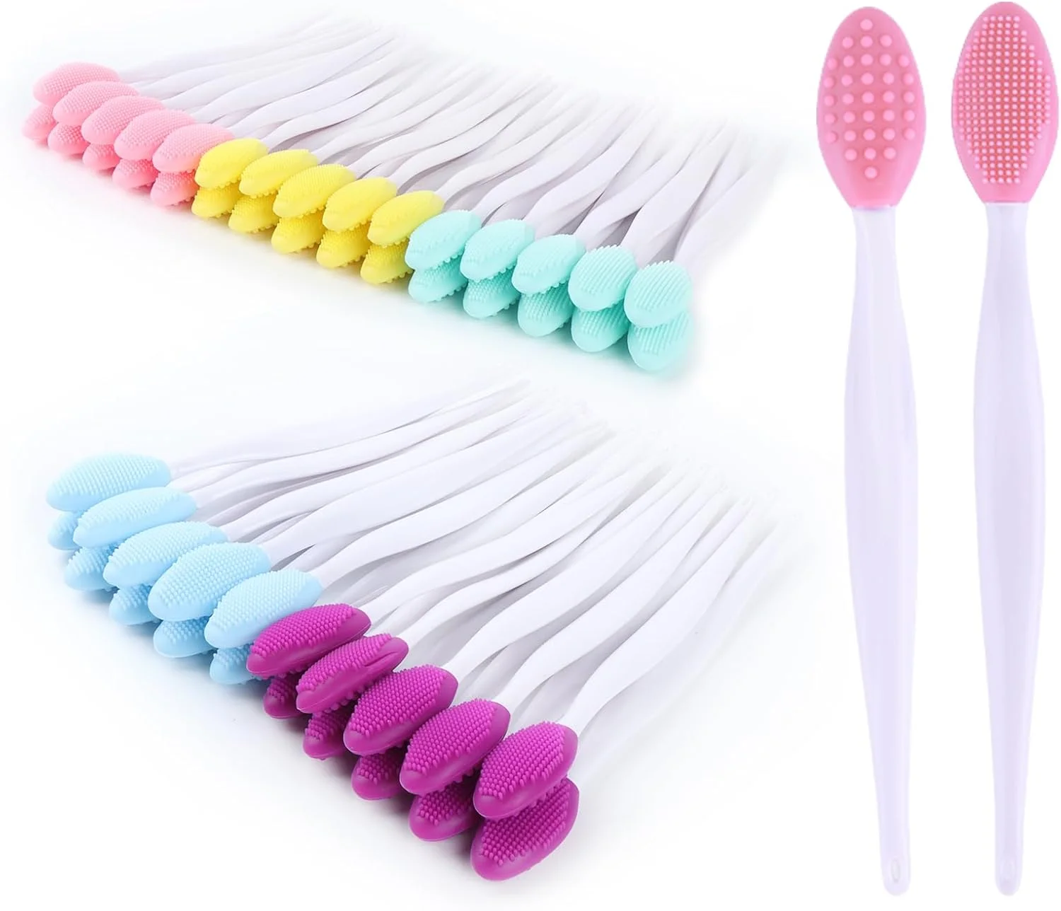 برس اسکراب لب 50 عددی، لایه بردار لب، ابزار برس لب سیلیکونی دو طرفه برای روشن کردن لب آقایان و خانم ها، ابزار اسکراب لایه بردار لب برای لب های تیره