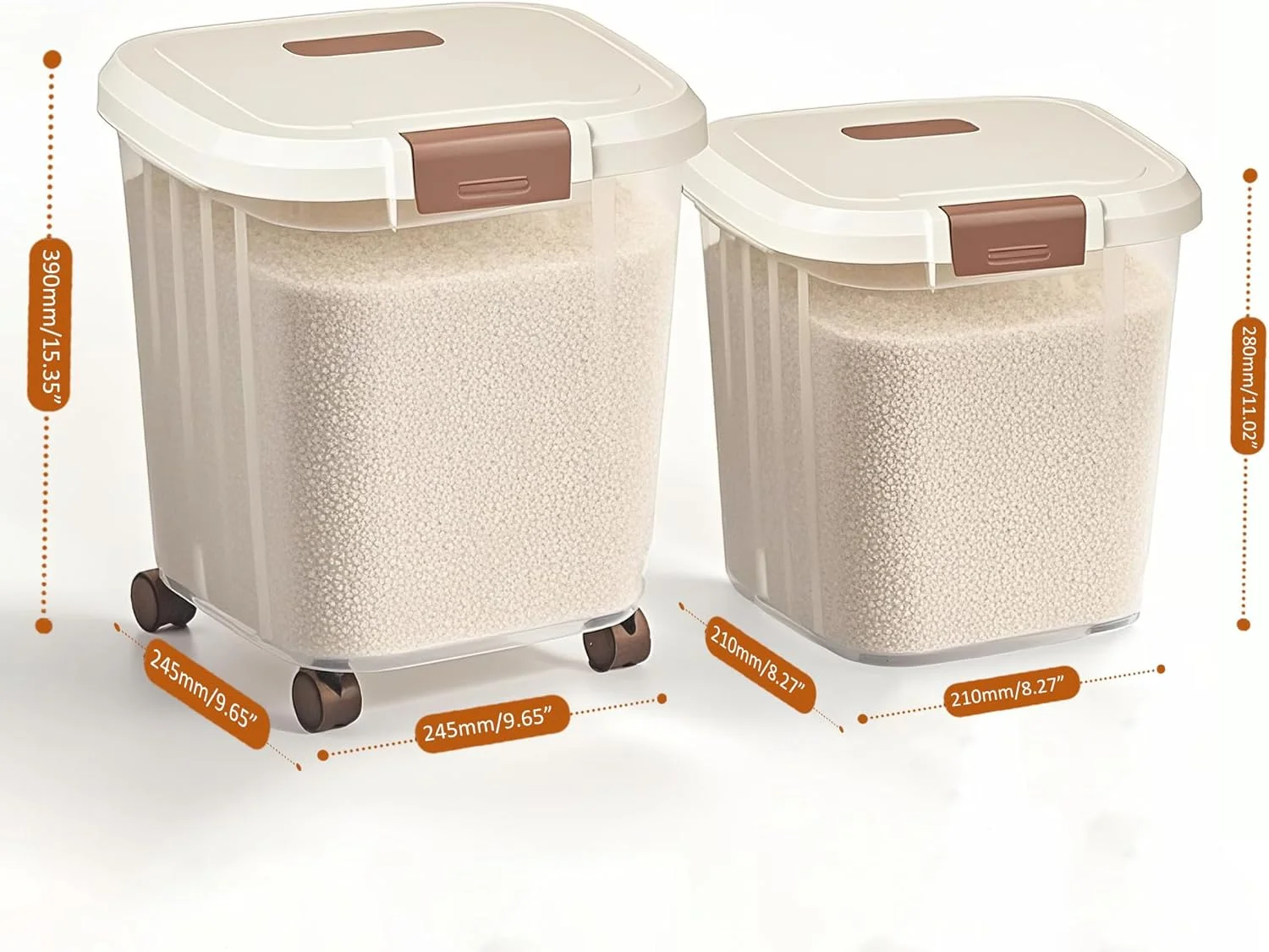 ظرف نگهداری برنج RUIAN، ظرف نگهداری غذای سگ 2 عددی (همراه با قاشق و چرخ)