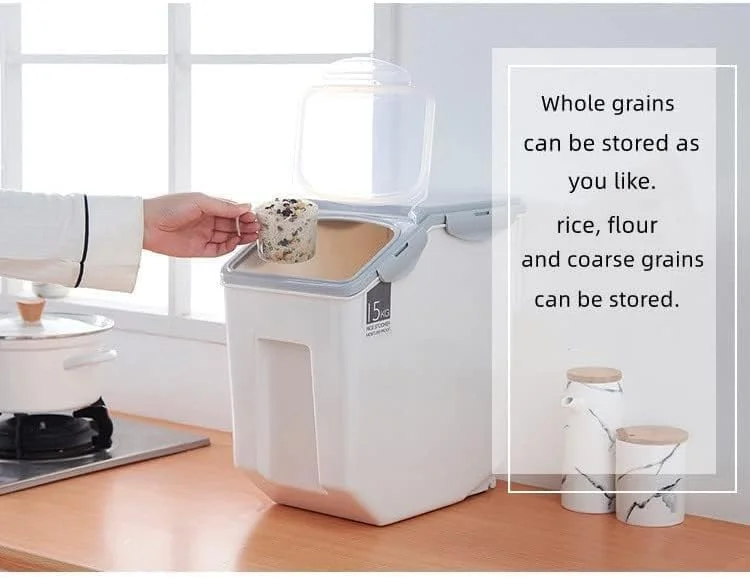 Pet Food Storage Barrel, Pet Cat Food Barrel Grain Storage Damp-Proof Dog Feeder Sealed Feed Fresh Box with Measuring Cup(15kg Large)