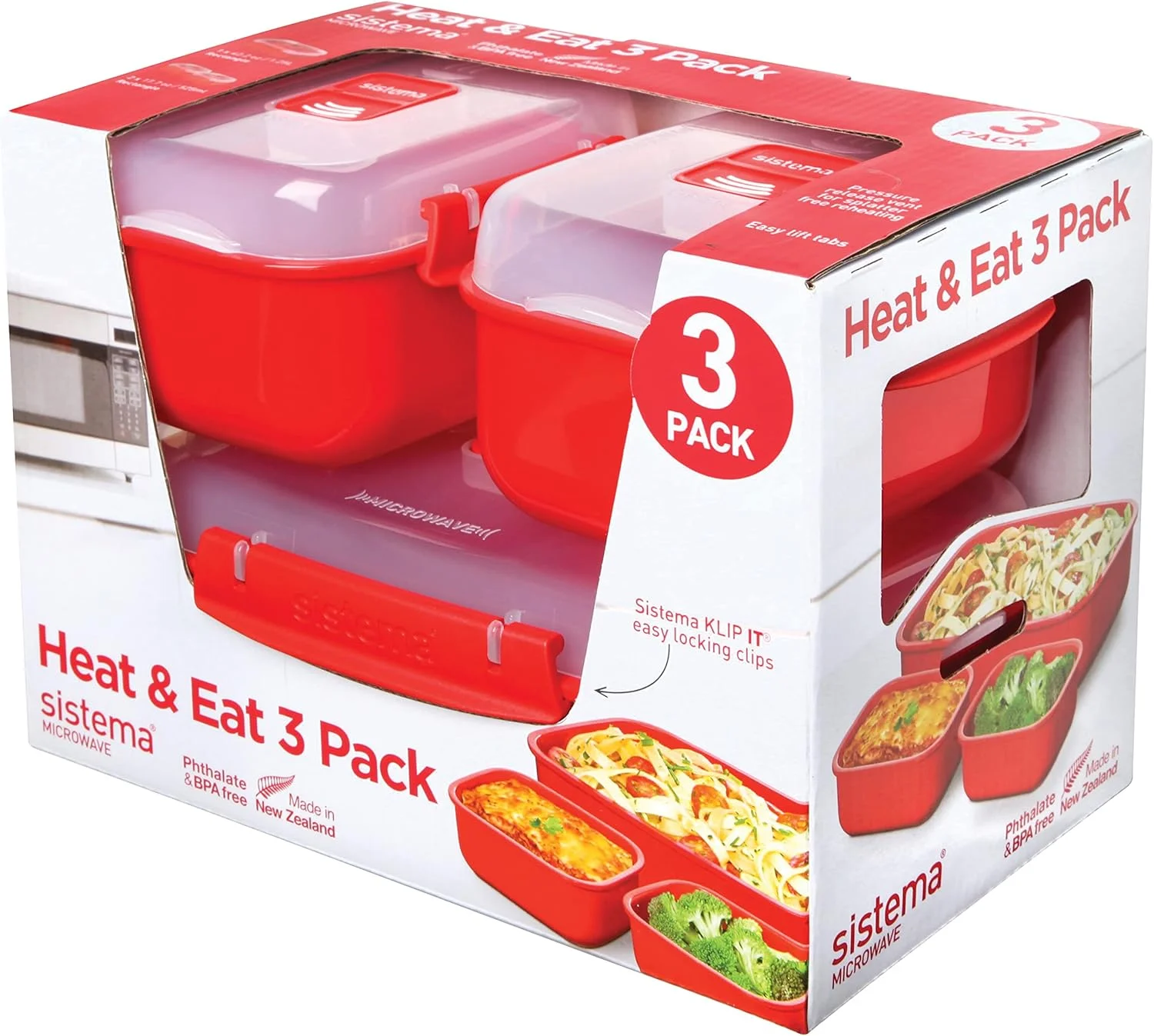 ست ظروف مایکروویو Sistema Heat and Eat | 1.25 لیتر، 525 میلی لیتر | جعبه ناهار مدرسه مناسب مایکروویو با دریچه تخلیه بخار | بدون BPA | قرمز | 3 عدد ست ظروف مایکروویو Sistema Heat and Eat | 1.25 لیتر، 525 میلی لیتر | جعبه ناهار مدرسه مناسب مایکروویو با دریچه تخلیه بخار | بدون BPA | قرمز | 3 عدد
