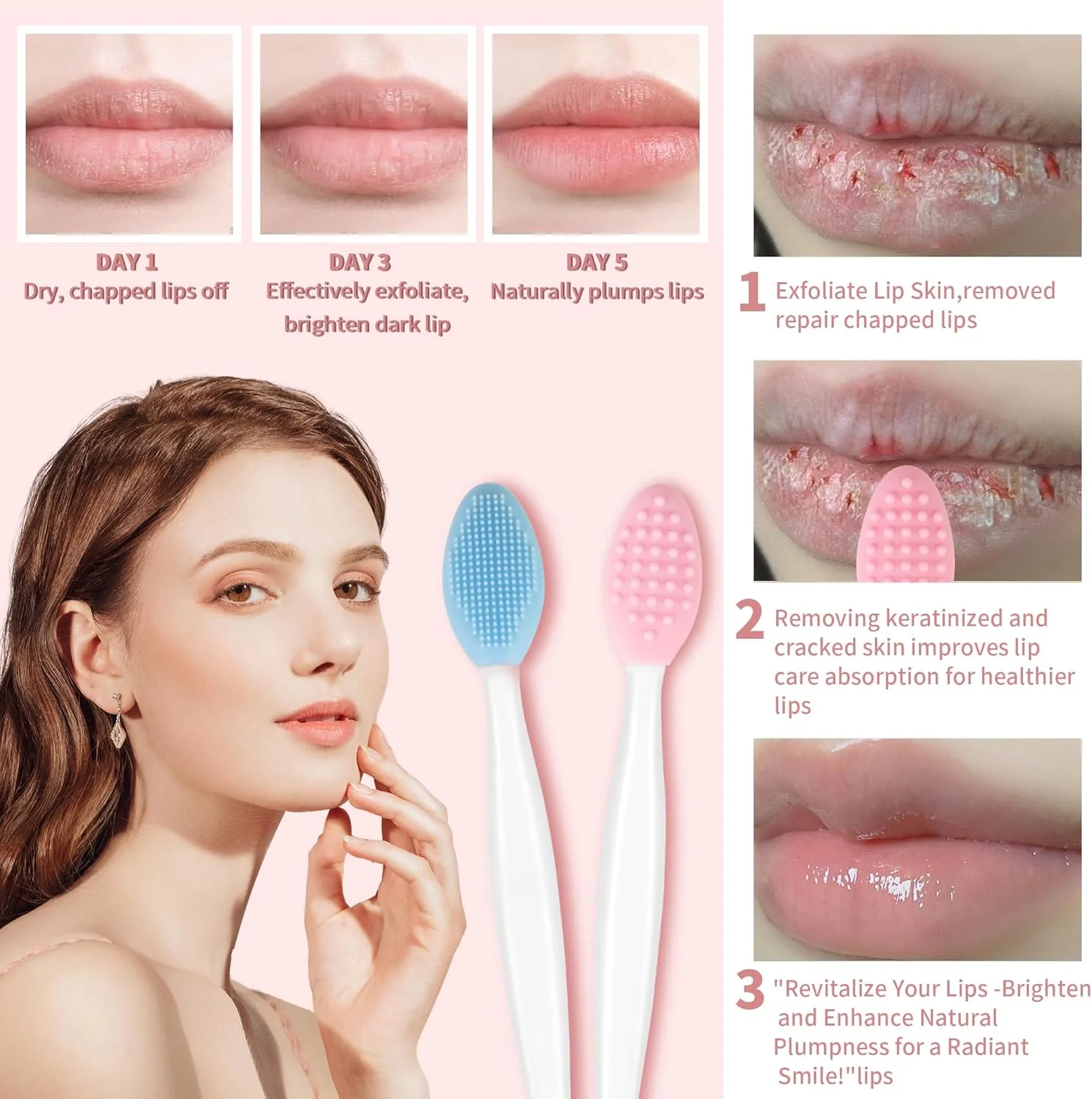 برس اسکراب لب 50 عددی، لایه بردار لب، ابزار برس لب سیلیکونی دو طرفه برای روشن کردن لب آقایان و خانم ها، ابزار اسکراب لایه بردار لب برای لب های تیره