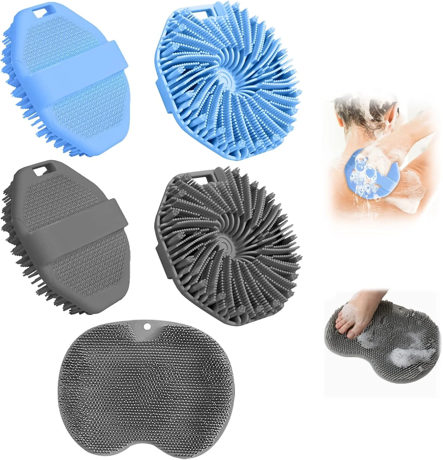 ست اسکرابر سیلیکونی بدن 3 عددی - برس های لایه بردار حمام، اسکرابر پا برای آقایان و بانوان، پشت ضد میکروبی با برس پاک کننده پوست دستی، کف کننده خوب برای انواع پوست