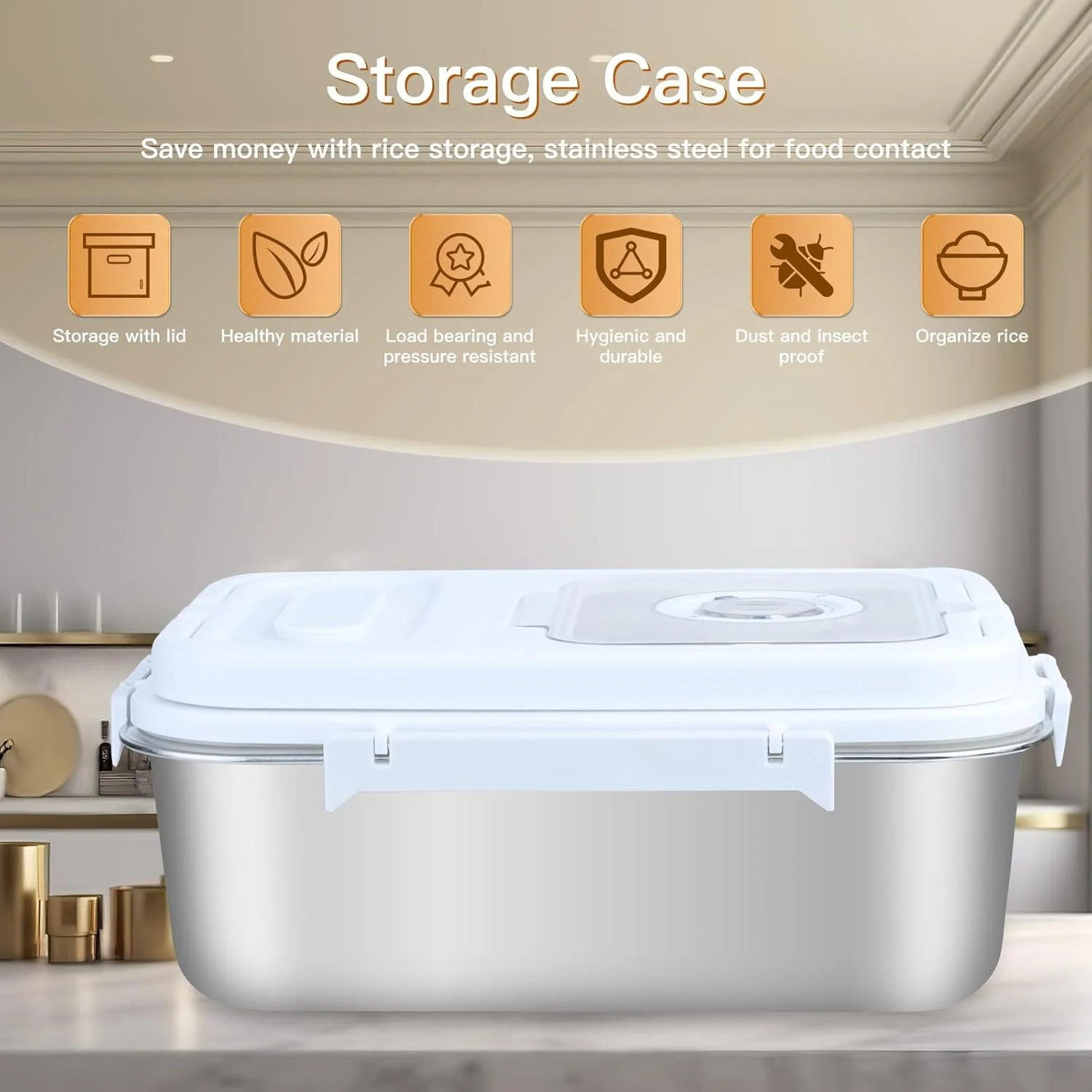 ظرف نگهداری برنج سایم، ظرف نگهداری مواد غذایی 7.5 لیتری از جنس استیل ضد زنگ با درب سیلیکونی، پیمانه اندازه گیری، قاشق، پخش کننده برنج برای آرد، شکر و لوازم پخت ظرف نگهداری برنج سایم، ظرف نگهداری مواد غذایی 7.5 لیتری از جنس استیل ضد زنگ با درب سیلیکونی، پیمانه اندازه گیری، قاشق، پخش کننده برنج برای آرد، شکر و لوازم پخت