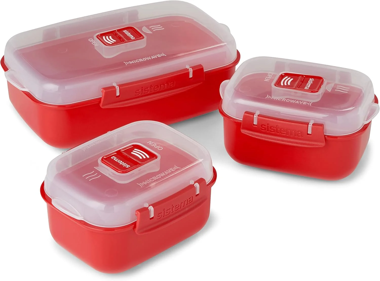 ست ظروف مایکروویو Sistema Heat and Eat | 1.25 لیتر، 525 میلی لیتر | جعبه ناهار مدرسه مناسب مایکروویو با دریچه تخلیه بخار | بدون BPA | قرمز | 3 عدد ست ظروف مایکروویو Sistema Heat and Eat | 1.25 لیتر، 525 میلی لیتر | جعبه ناهار مدرسه مناسب مایکروویو با دریچه تخلیه بخار | بدون BPA | قرمز | 3 عدد
